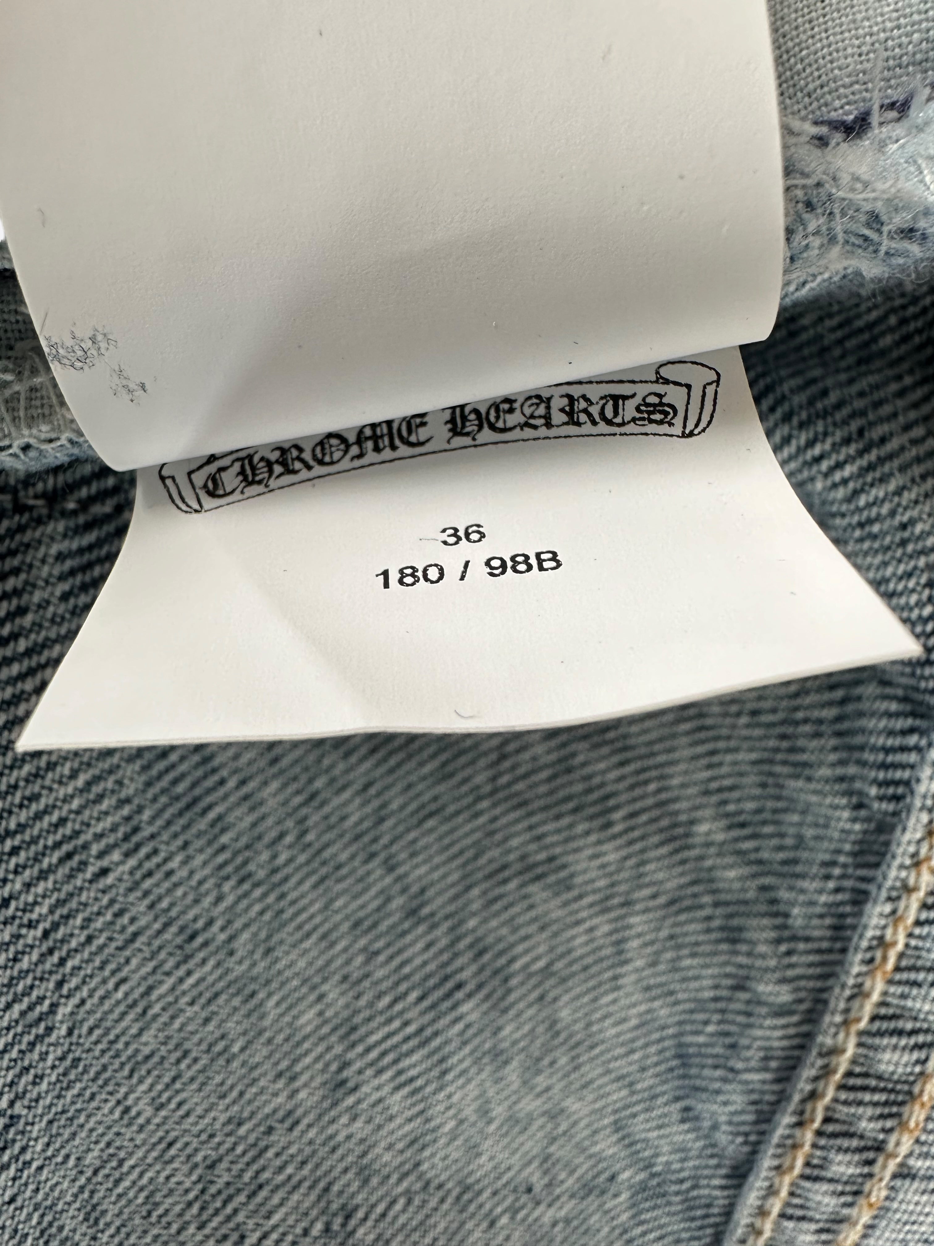 Chrome Hearts x Levi's Blue Cross Patch Stencil Jeans - Vintage Distressed Denim Pants for Men & Women | Perfect for Streetwear, Casual Outfits, and Fashion Statements