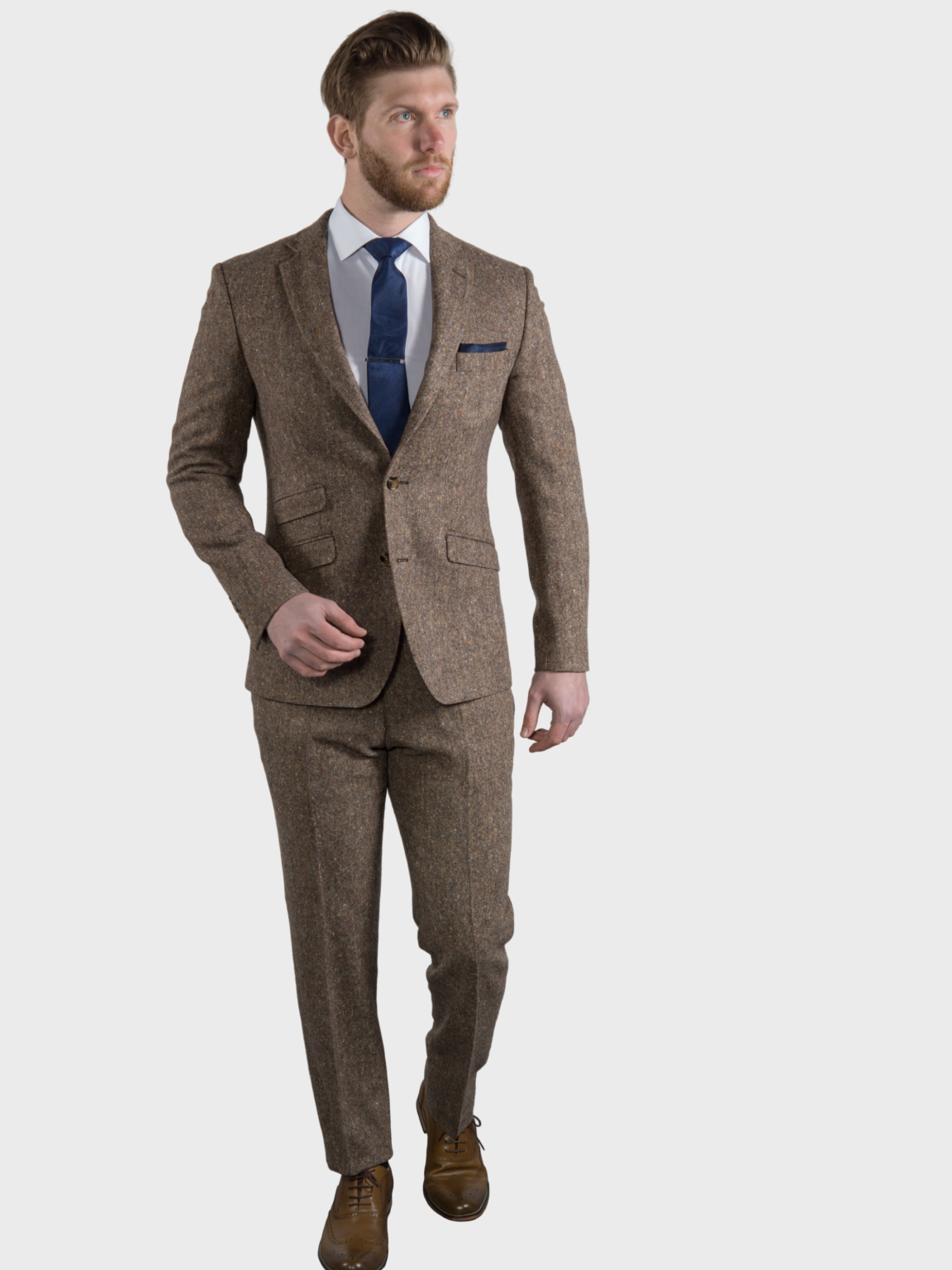 Brown Donegal Tweed 3-Piece Suit | 100% Wool Men's Formal Suit by Torre Elton | Perfect for Weddings, Business Meetings & Special Occasions