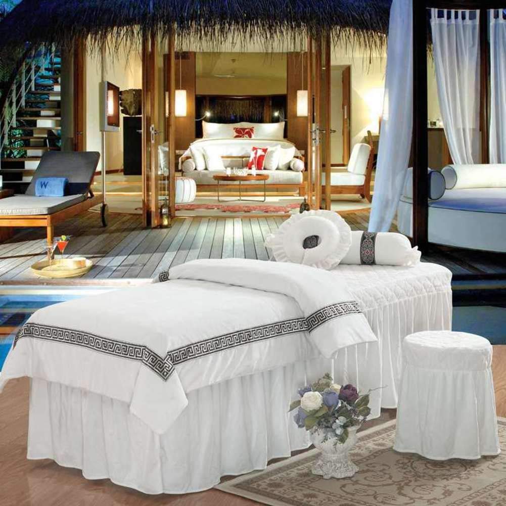 Luxury Plush Velvet Massage Table Sheet Set - 4-Piece European Style Spa Bed Cover with Face Hole - White 70x185cm (28x73in) - Perfect for Professional Massage Therapy, Facial Treatments & Home Spa Relaxation