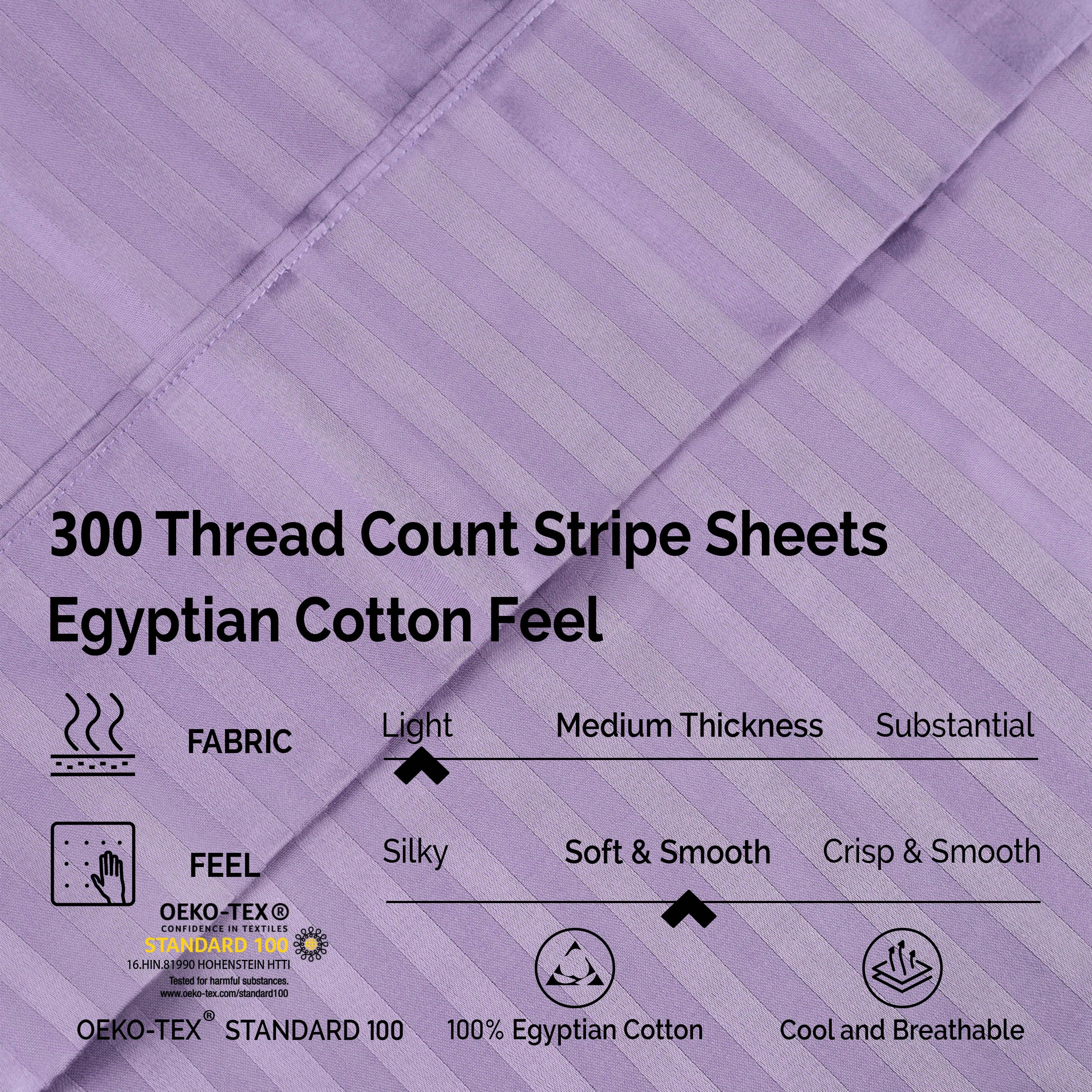 Premium 300 Thread Count Egyptian Cotton Sheet Set - Deep Pocket, Striped Design for Ultimate Comfort & Luxury - Perfect for Master Bedrooms, Guest Rooms & Hotels