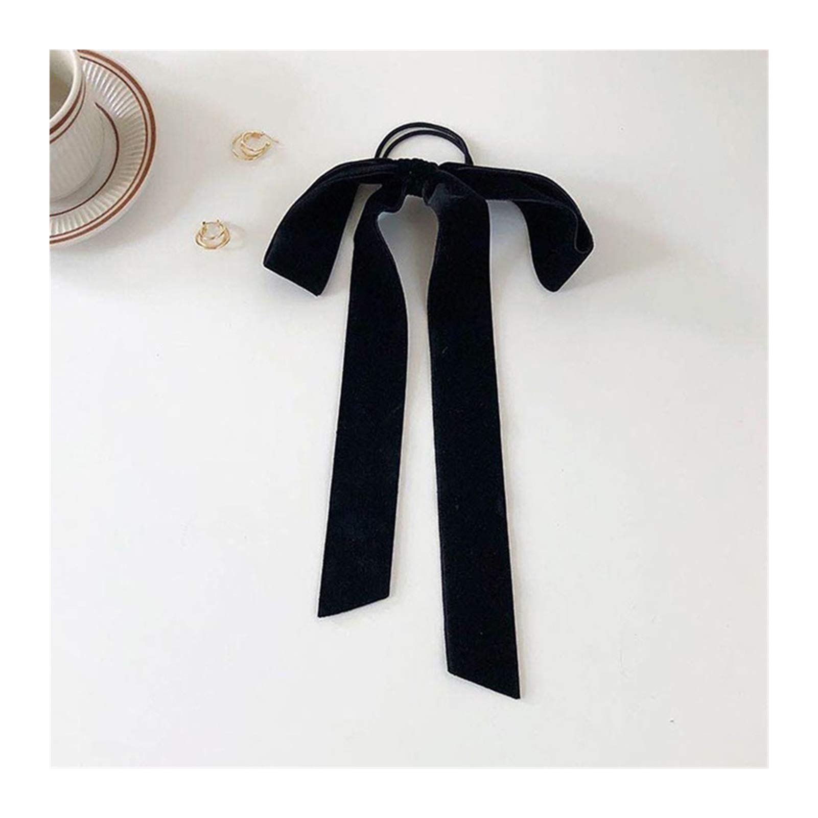 Vintage Black Velvet Hair Bow Scrunchie - Elegant Hair Tie for Women & Girls - Perfect for Parties & Weddings