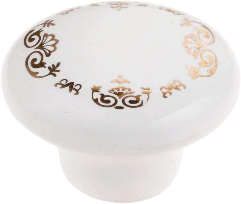 Vintage Ceramic Cabinet Knobs 5pcs - Golden Flower Drawer Pulls & Handles for Kitchen Cabinets, Wardrobes, Dressers, Bins & Chests - DIY Home Decor Upgrade for Farmhouse, Shabby Chic & Vintage Style Interiors