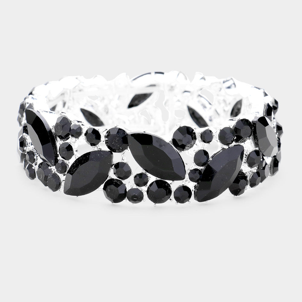 Black Crystal Stretch Bracelet for Women - Elegant Adjustable Beaded Wristband | Perfect for Parties, Weddings & Everyday Wear | 436022