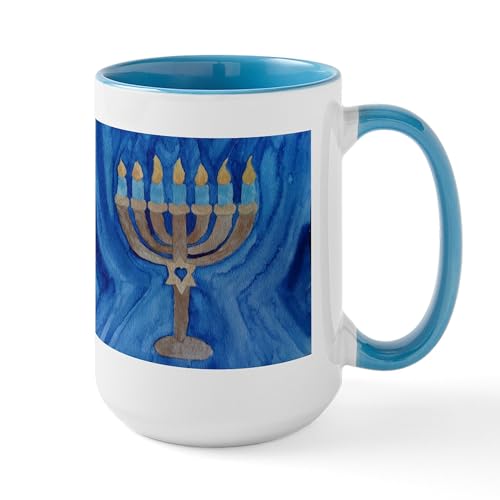 White/Blue Inside - HANUKKAH MENORAH Large Mug