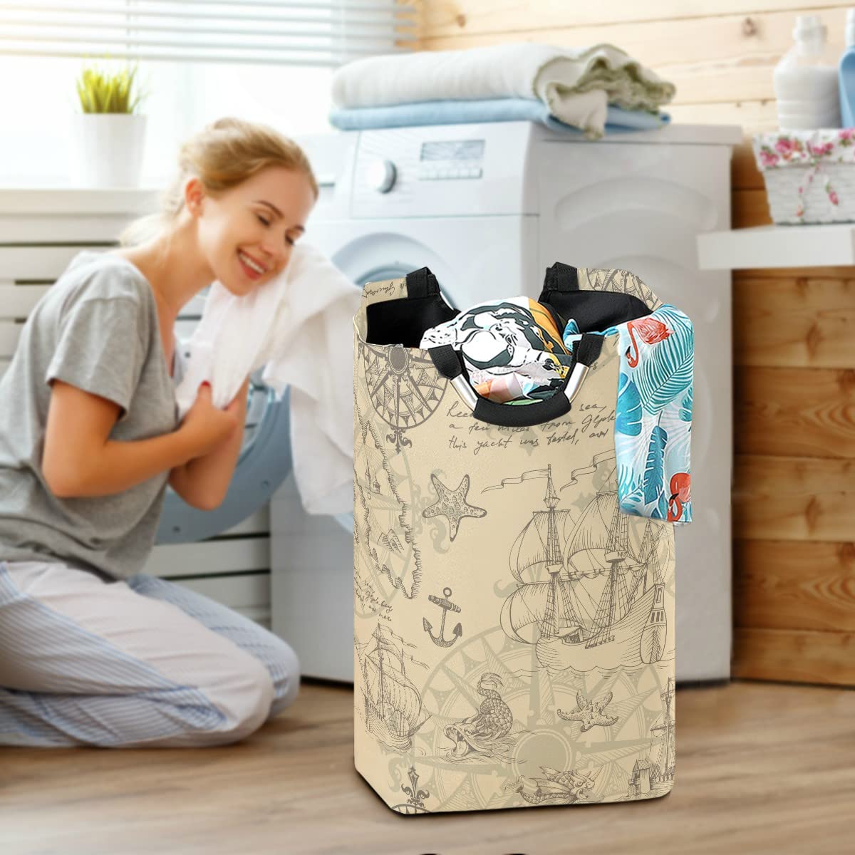 Large Collapsible Laundry Hamper Basket with Handles - Foldable Storage Bin for Clothes, Bedroom Organization & Home Decor - Perfect for Dorm, Apartment, and Travel Use
