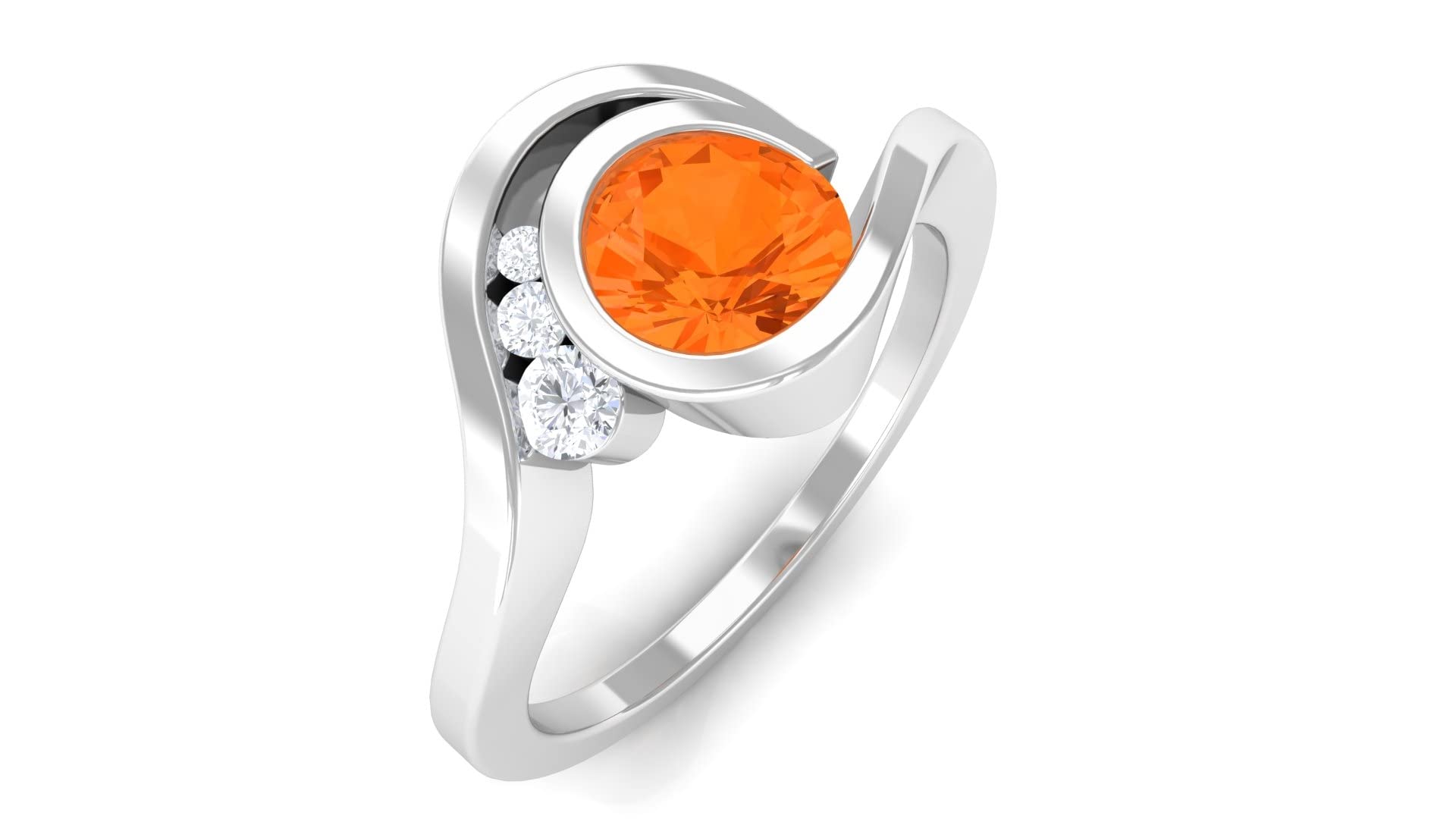 Exquisite 14K Solid Gold Fire Opal Solitaire Ring with Moissanite - October Birthstone Jewelry, Bezel Set Bypass Ring for Women, Perfect for Anniversary Gifts, Birthday Presents & Special Occasions