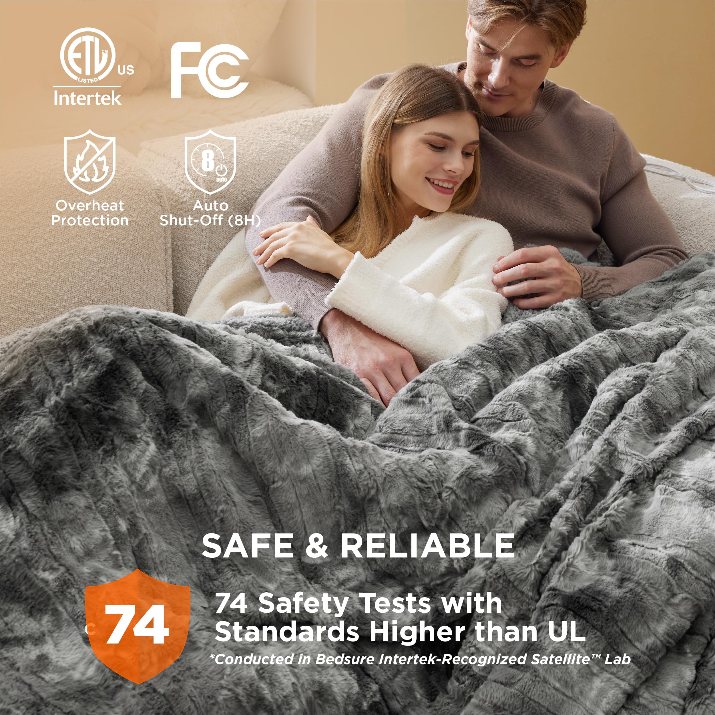 Bedsure Queen Size Electric Blanket - Faux Fur Sherpa Heated Blanket with Dual Control, 10 Heating Levels & 10 Timer Settings (84x90 inches, Grey) - Perfect for Winter Nights, Bedroom Comfort & Cozy Home Relaxation