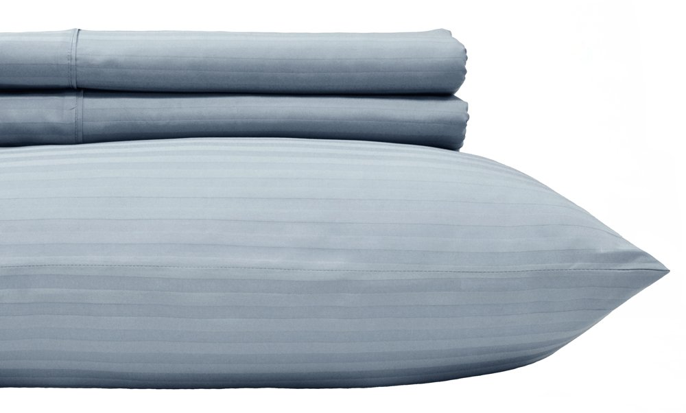 Royal Hotel Bedding 600 Thread Count 100% Cotton Sateen Stripe 4-Piece King Size Sheet Set with Deep Pockets - Luxury Bed Sheets for Hotels, Guest Rooms & Upscale Home Bedrooms (Blue)