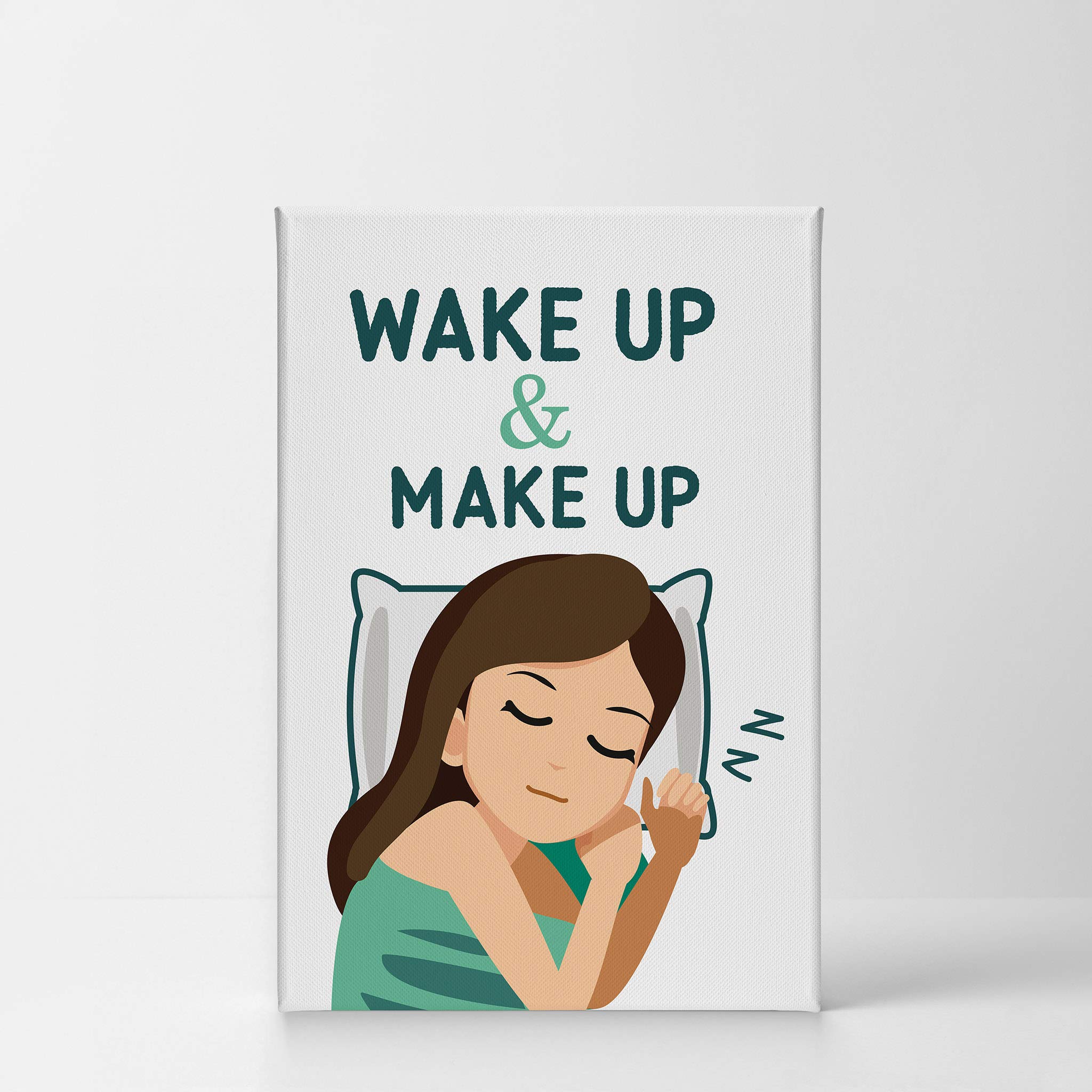 Smile Art Design Wake Up Make Up Canvas Print - Funny Bathroom Wall Decor, Nursery Wall Art, Home Decoration - Ready to Hang (22x15 inches, Made in USA) - Perfect for Bathrooms, Bedrooms, and Kids' Rooms