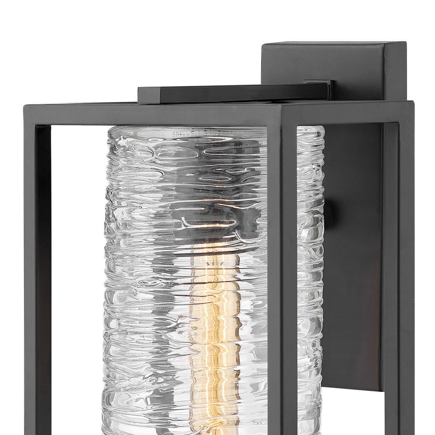 Hinkley Pax Medium Wall Mount Outdoor Lantern - Linear Aluminum Sconce with Clear Spun Glass Shade, T-Bulb Compatible, Satin Black Finish - Perfect for Porch, Patio, and Entryway Lighting