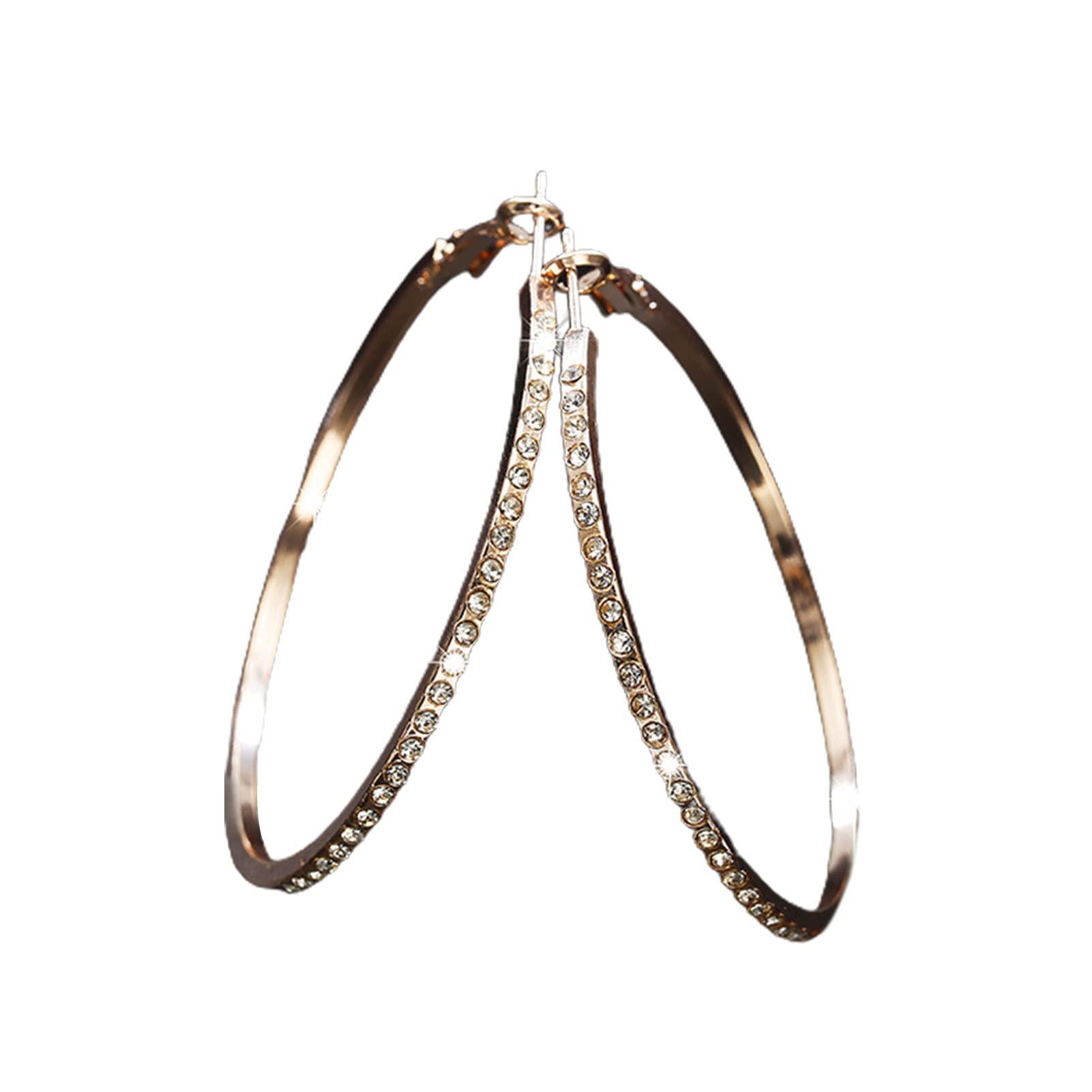 Fashion Hoop Earrings for Women - Rhinestone Round Lightweight Shiny Stud Earrings, 1 Pair Elegant Dangle Earrings for Daily Wear, Party & Shopping Accessories