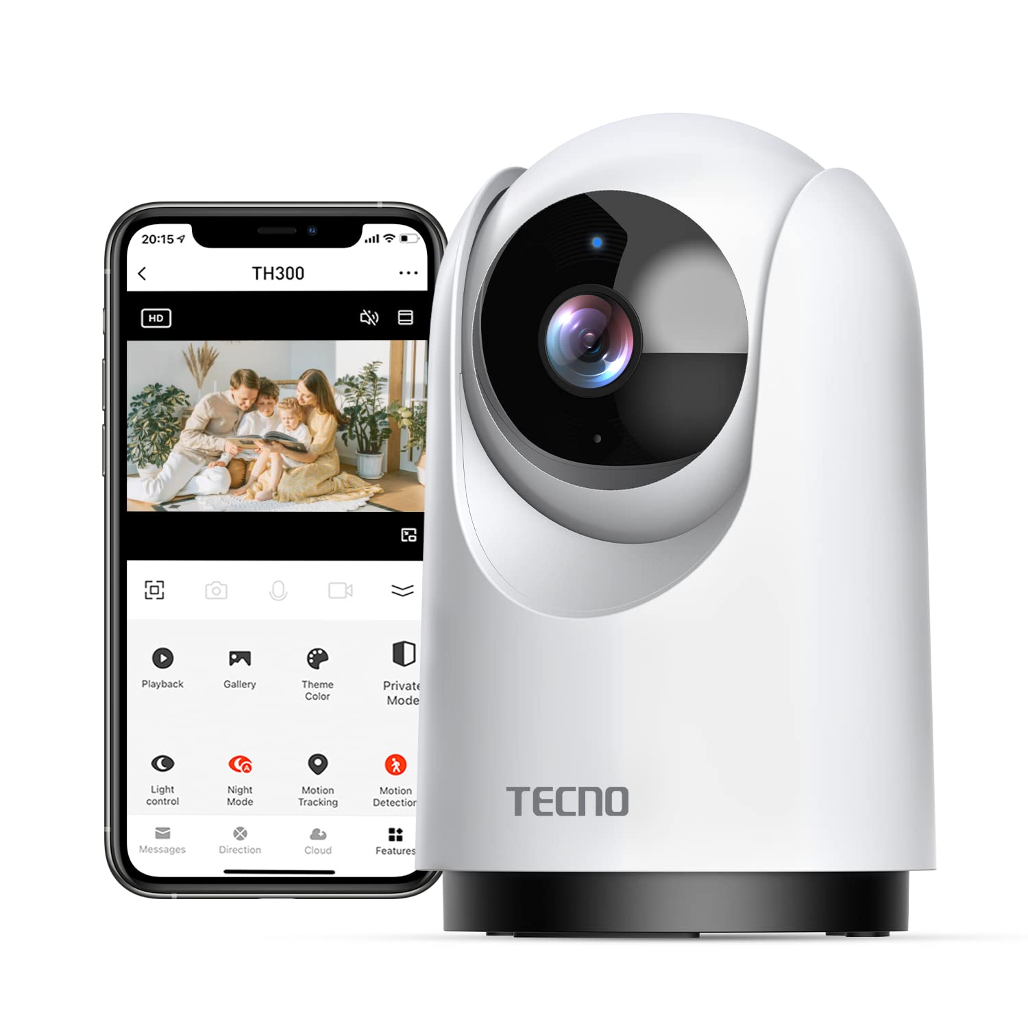 Tecno 2K HD Indoor WiFi Security Camera with Night Vision & Cloud Storage - Baby Monitor, Pet Camera, Home Surveillance with Phone App, TF Card Slot - Perfect for Nursery, Living Room & Office Security