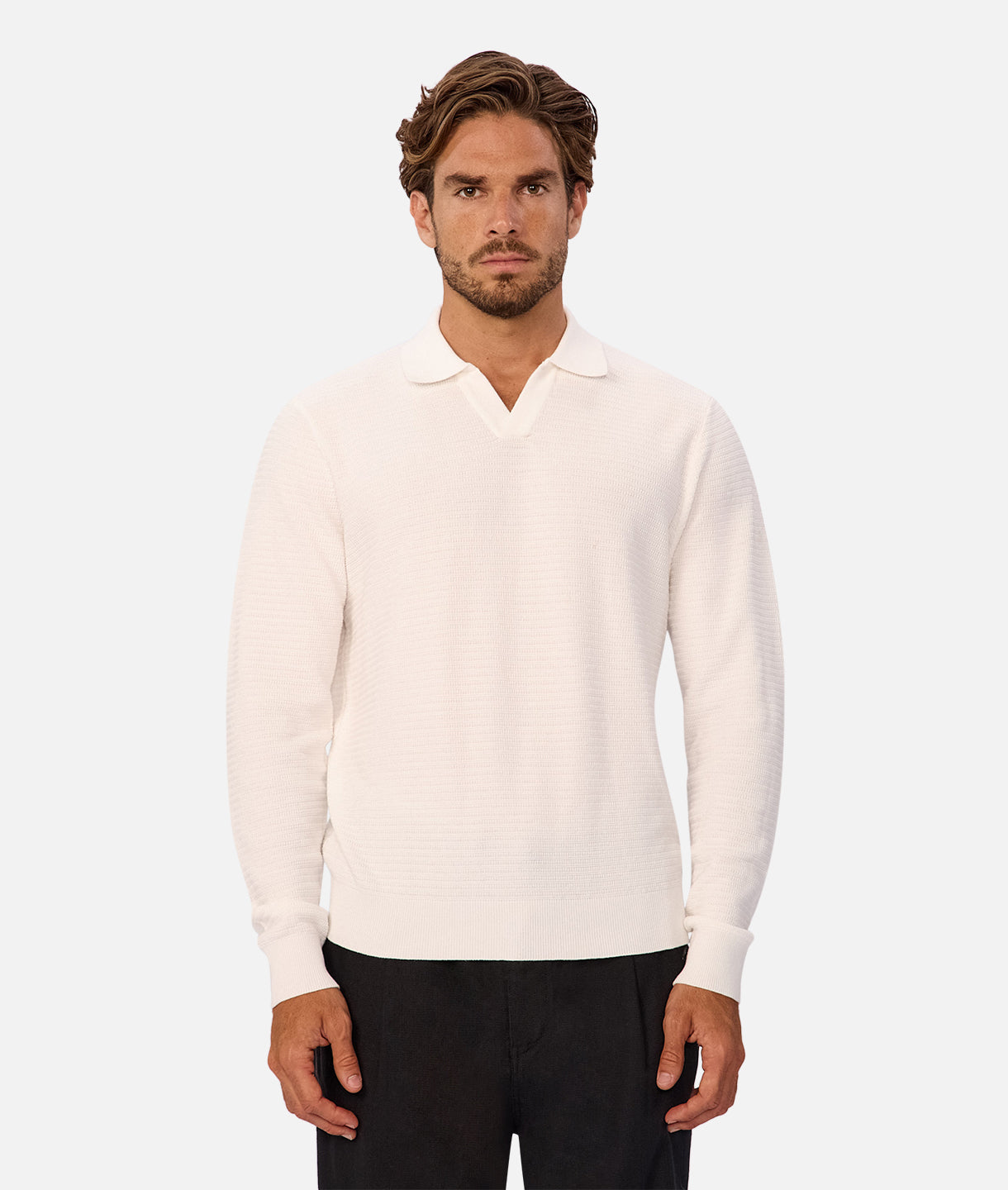 Alicante Long Sleeve Polo Shirt for Men - Classic White Cotton Casual Top for Work, Golf & Everyday Wear