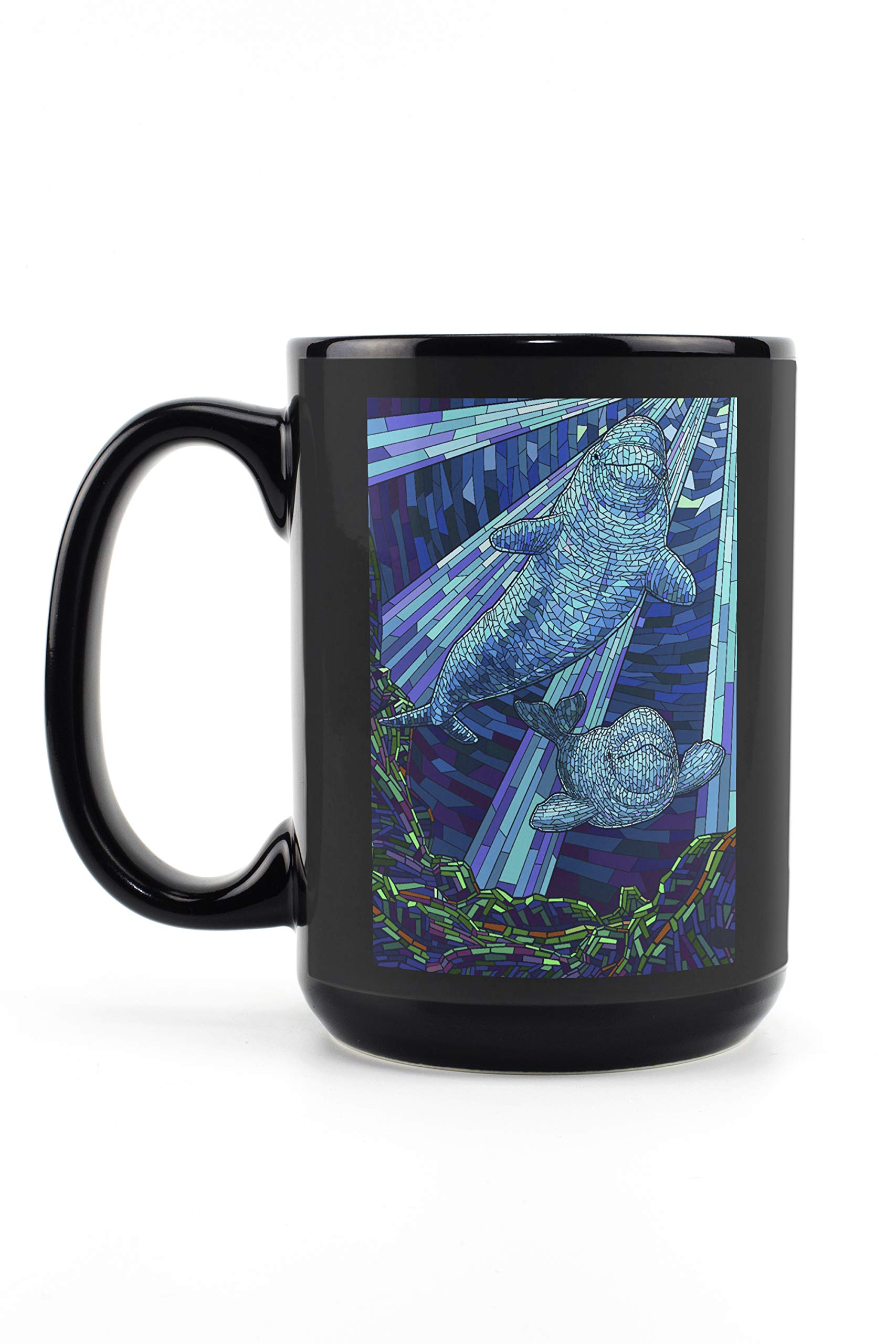 Beluga Mosaic 15oz Black Ceramic Coffee Mug - Microwave & Dishwasher Safe Tea Cup - Perfect for Home, Office & Gifts