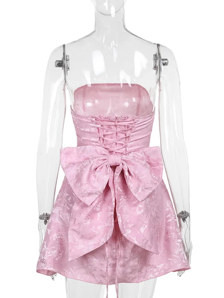Sexy Backless Bow Mini Dress for Women - Off Shoulder Strapless Sleeveless Bodycon Party Club Dress | Elegant Night Out, Date Night, Cocktail Party, Summer Vacation Outfit