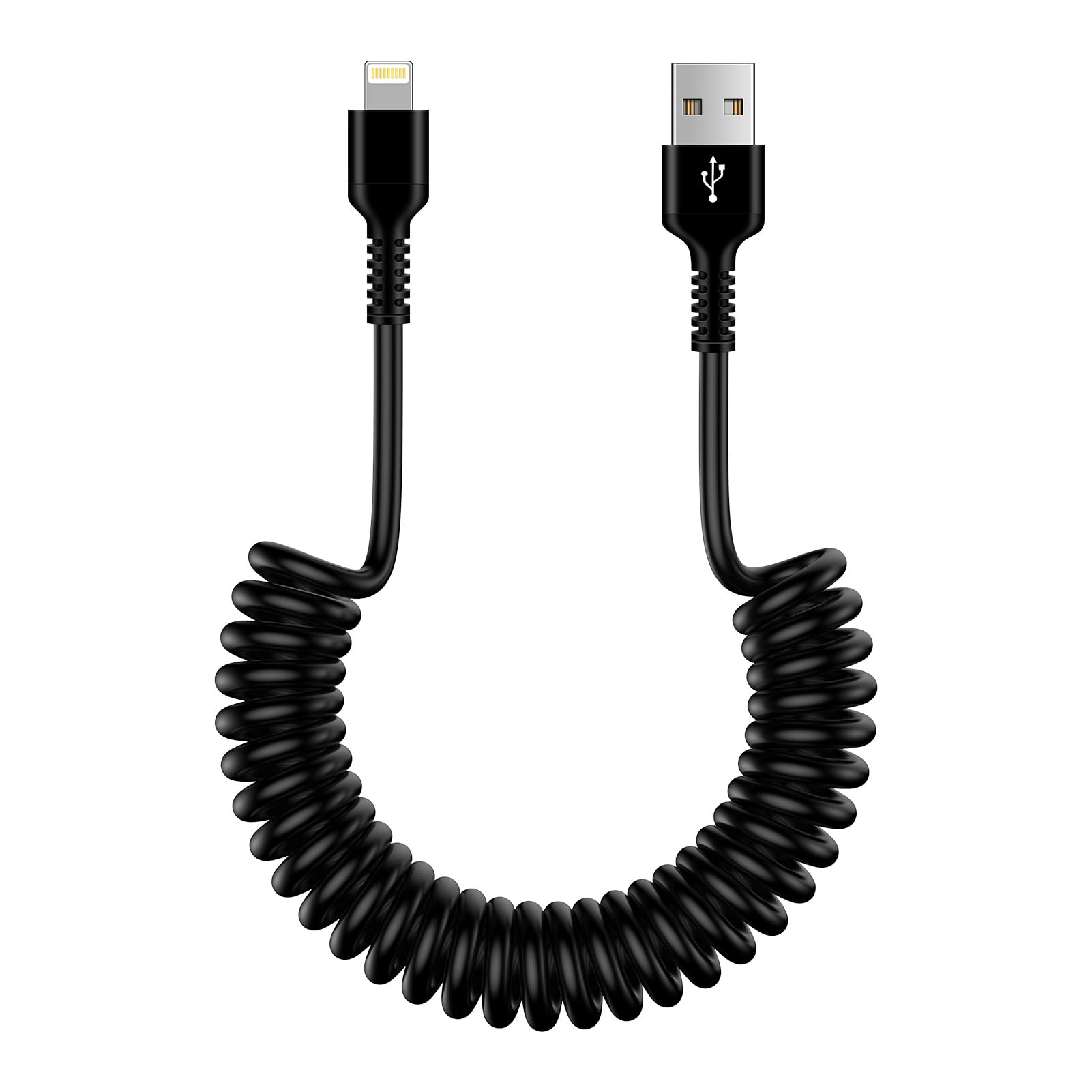MFi Certified Coiled USB A to Lightning Cable 6FT - Fast Charging Retractable Car Charger for iPhone 14/13/12/11/X/8 - Perfect for Apple CarPlay & Safe Driving