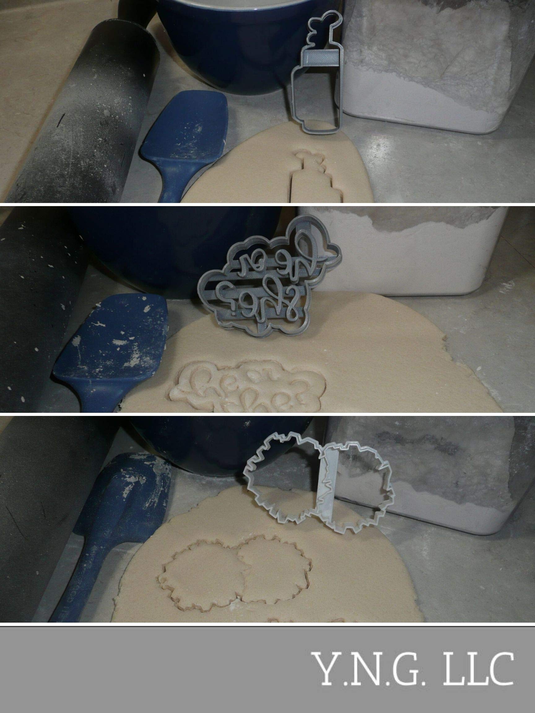 Gender Reveal Baby Shower Cookie Cutters Set of 3 - Putter & Pompoms Design - Made in USA - Perfect for Baby Shower Decorations & Gender Reveal Parties (PR1484)