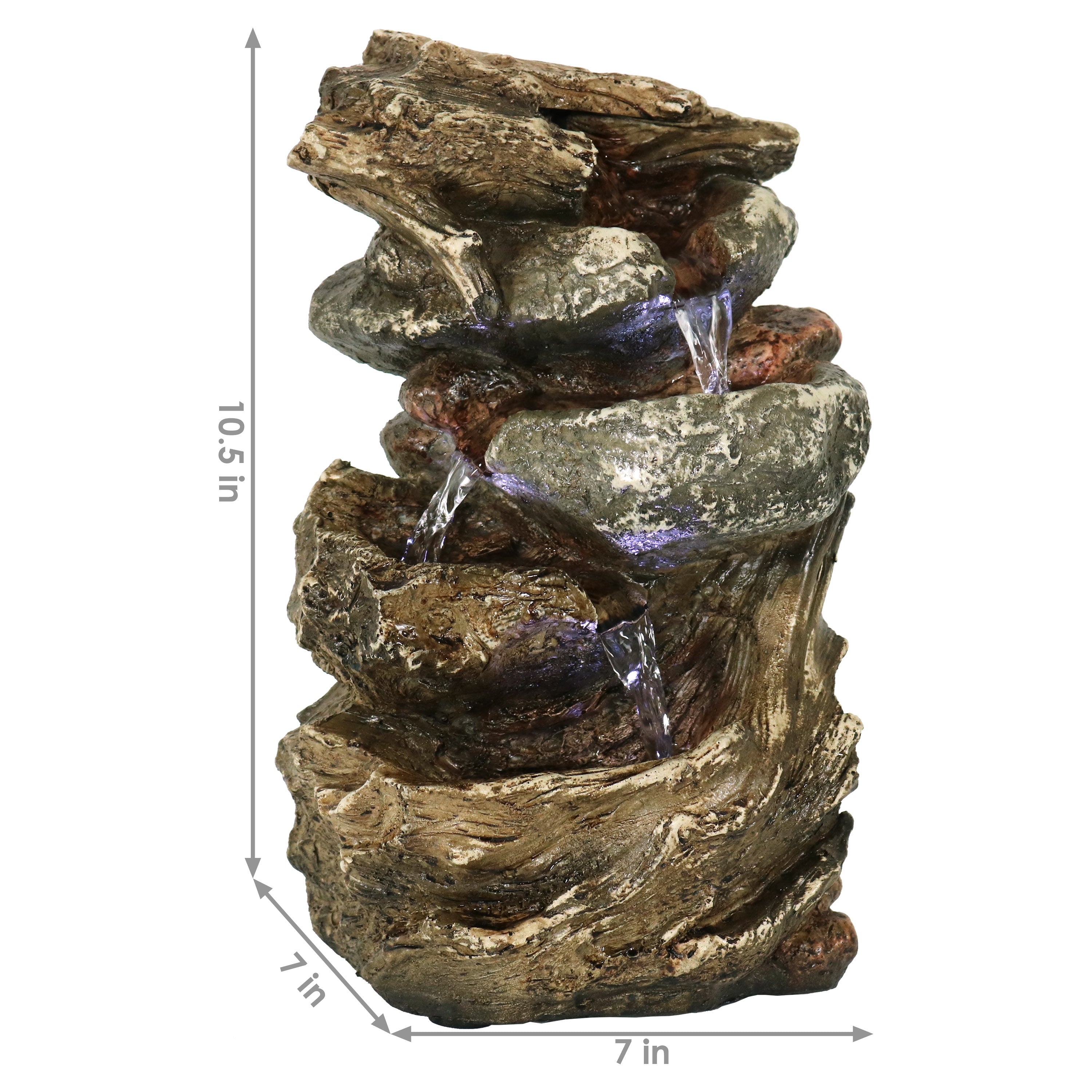 Tiered Rock & Log Indoor Waterfall Fountain with LED Lights - Relaxing Zen Water Feature for Home, Office & Meditation Spaces