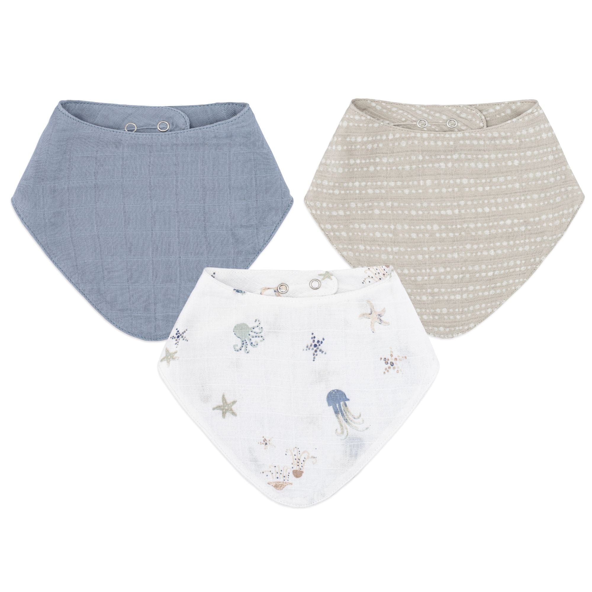 Crane Baby Cove 3-Piece Muslin Bib Set - Soft & Absorbent for Newborns & Toddlers - Perfect for Feeding, Drooling & Messy Playtime