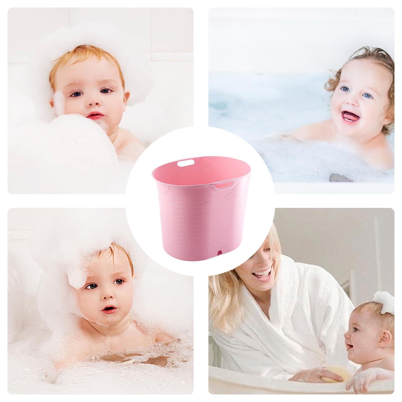 High-Temperature Resistant Baby Bathtub with Drainage - Deep Large Shower Tub for Toddlers & Newborns | Perfect for Baby Showers, Bath Time & Nursery Essentials (Pink/Blue) - Ideal for Home, Daycare & Travel Use