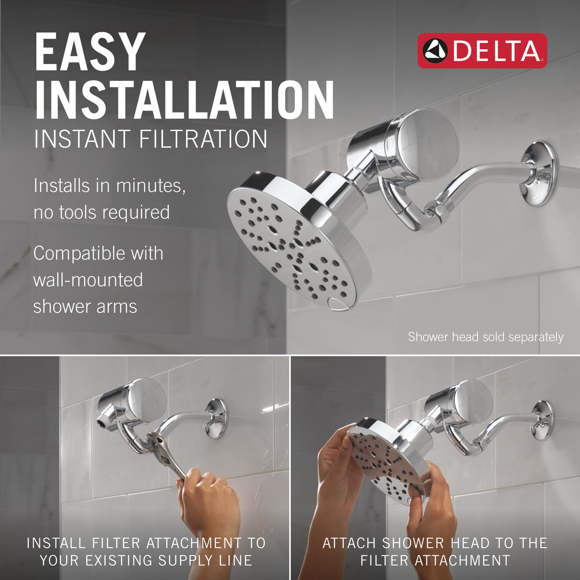 Delta Faucet Clarifi Premium Shower Filter Attachment with Replaceable Filter - Chrome 5SF100 | Hard Water & Chlorine Removal | Ideal for Dry Skin, Hair Protection & Sensitive Skin Care in Bathrooms