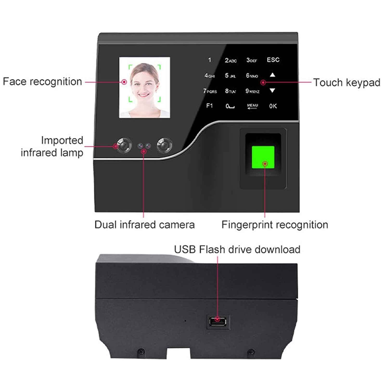 Employee Time Clock Machine with Facial Recognition - Automatic Attendance Tracking & Hours Calculation for Businesses | Ideal for Offices, Retail Stores & Workplaces