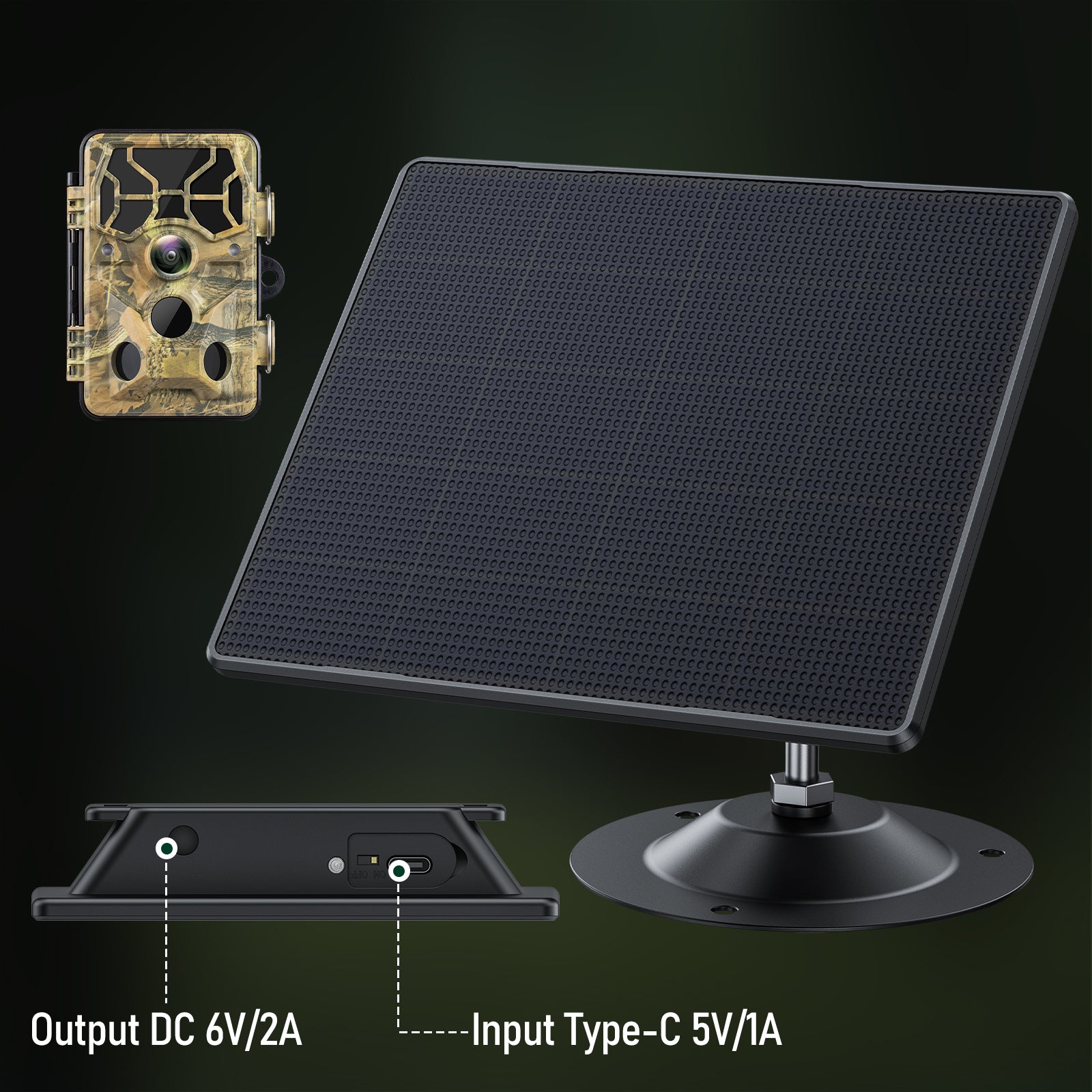 Campark Trail Camera Solar Panel BC643 - 100W Portable Solar Charger for Outdoor Wildlife Monitoring & Hunting - Perfect for Camping, Hiking, and Remote Security Surveillance