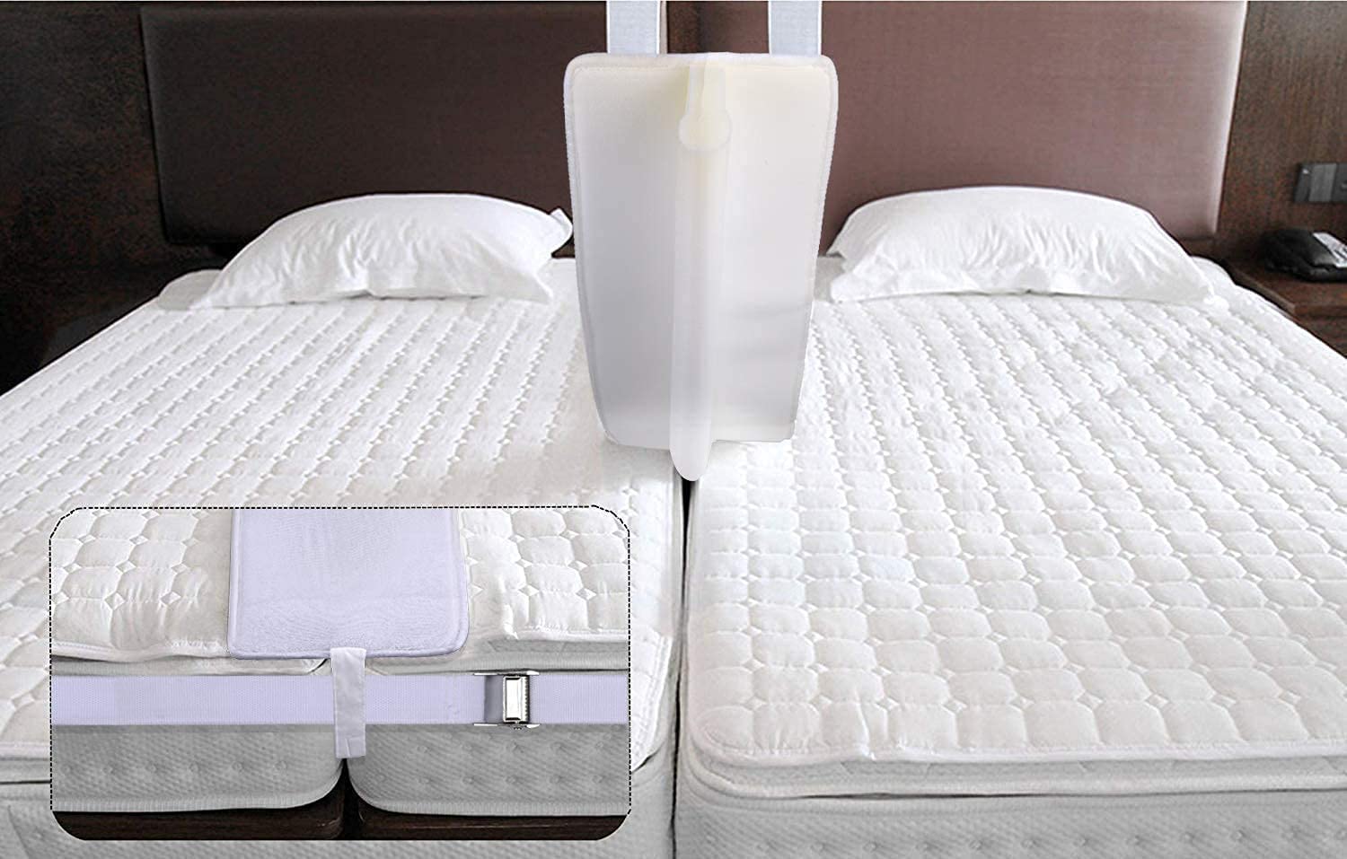 **XL Pink Samuel Bed Bridge - Twin to King Size Connector Kit with 4 Sheet Straps & Clips | 10-Inch Wide Bed Gap Filler | California XL Mattress Topper & Guest Accessories | Twin Size Mattress Cover | Perfect for Guest Beds, Dorm Rooms & Home Comfort**