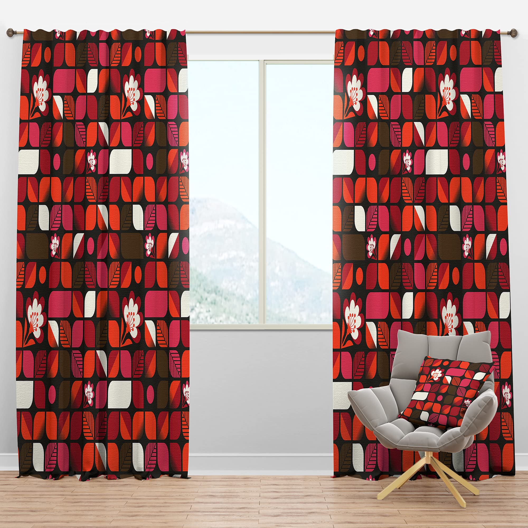 DesignQ Blackout Curtains - Geometric Retro Floral Print Thermal Insulated Window Drapes for Bedroom & Living Room (52x84, Single Panel) - Perfect for Light Blocking, Privacy & Energy Efficiency
