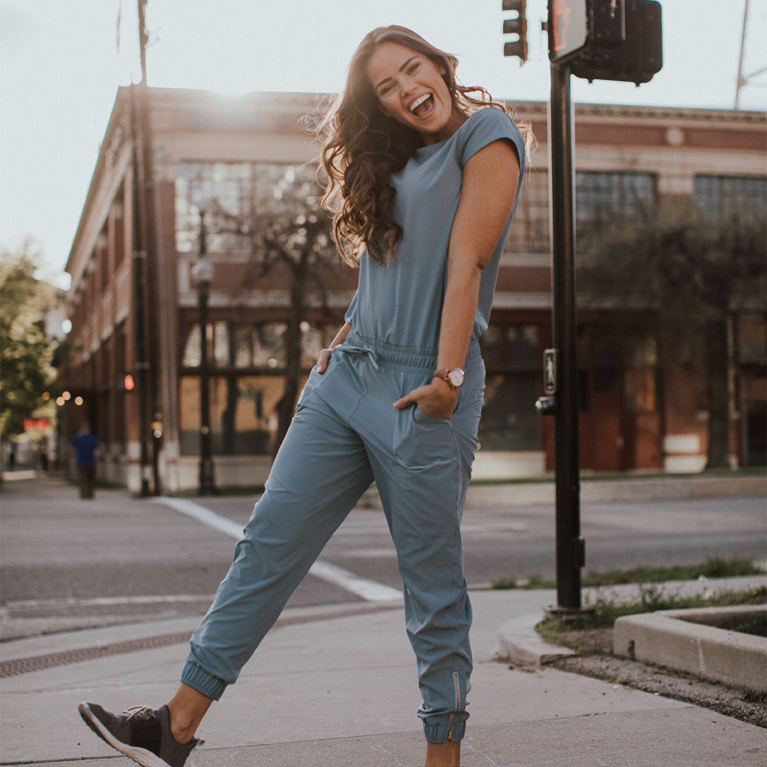 Stylish Dusk Blue Jumpsuit for Women - Comfortable Romper with Pockets | Perfect for Casual Outings, Summer Vacations & Date Nights