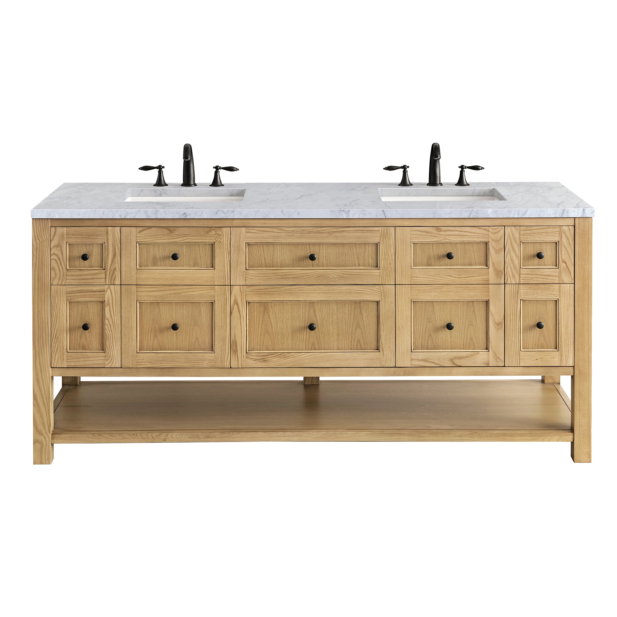 Breckenridge 72 Inch Double Vanity with Light Natural Oak Finish and 3CM Carrara Marble Top - Perfect for Modern Bathroom Renovations and Master Suite Upgrades