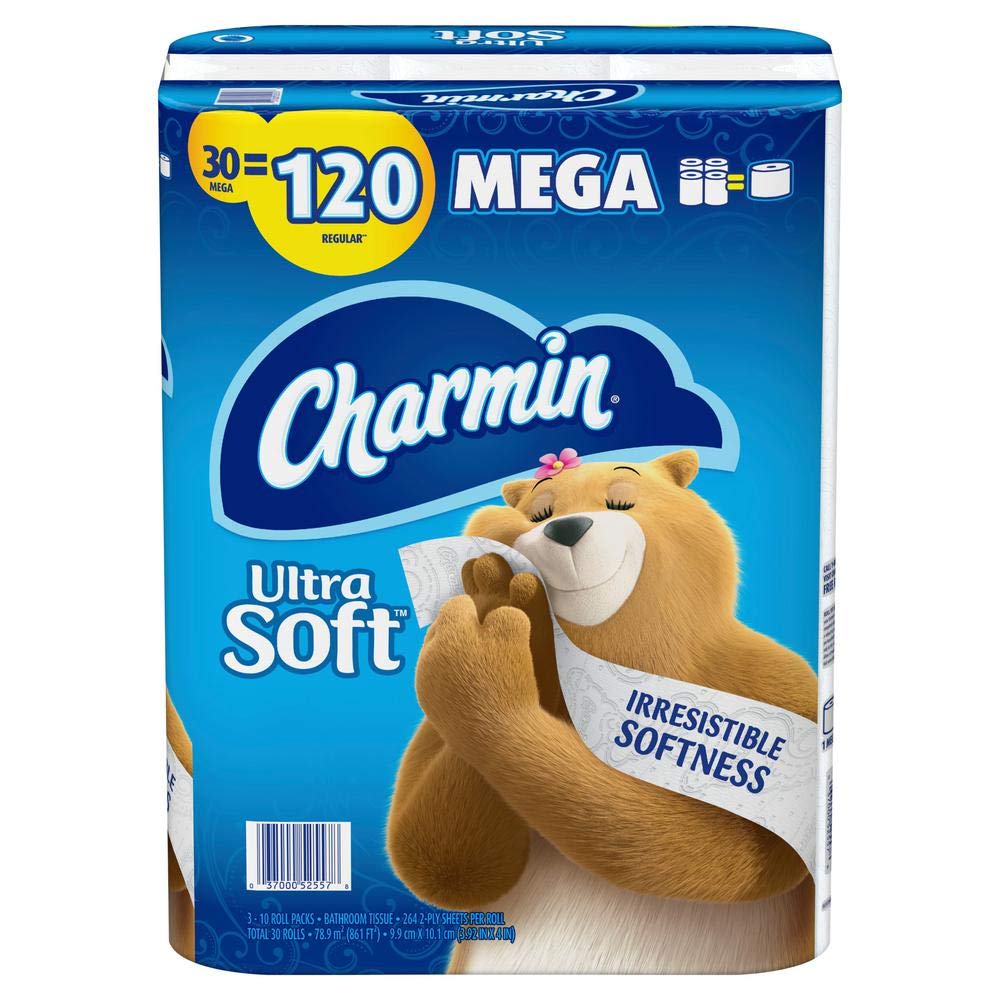 Charmin Ultra Soft Bathroom Tissue - 30 Mega Rolls (Equivalent to 120 Regular Rolls) | Premium Toilet Paper for Home & Office Use | Gentle, Strong & Absorbent for Everyday Comfort