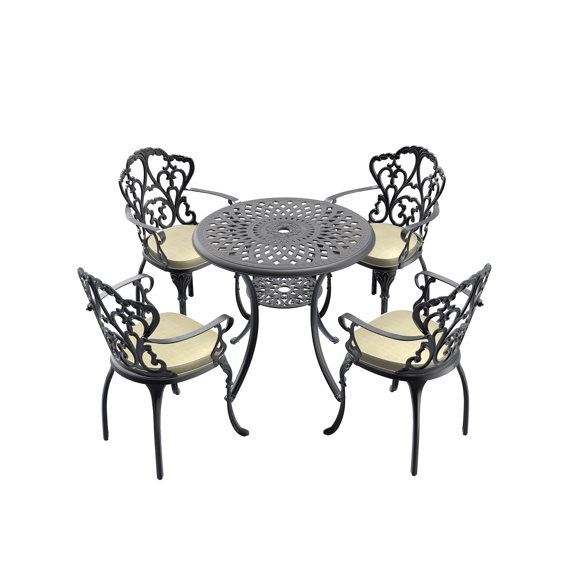 5-Piece Cast Aluminum Patio Furniture Set with Cushions (Random Colors) - Durable Outdoor Seating for Garden, Poolside & Backyard Relaxation