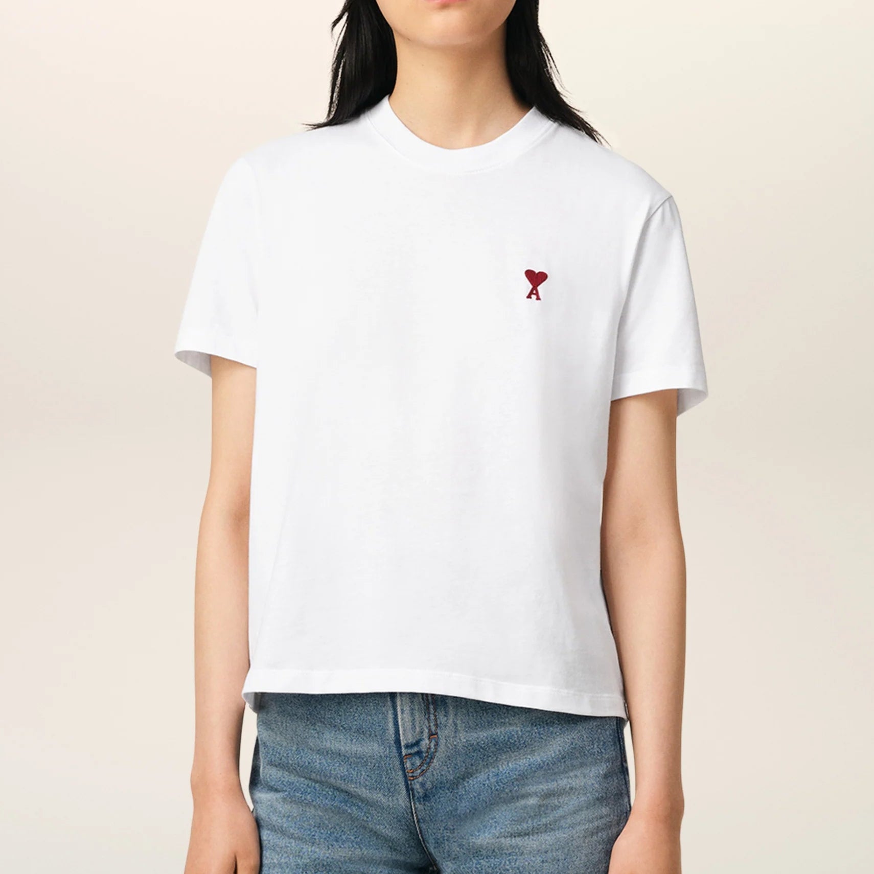 AMI Paris White Cotton AMI de Coeur T-Shirt - Casual Streetwear Essential for Everyday Outfits & Summer Fashion