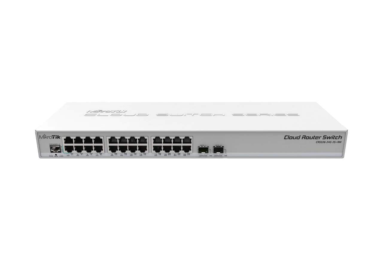 Mikrotik CRS326-24G-2S+RM 24-Port Gigabit Ethernet Switch with 2 SFP+ Ports, Layer 2 Managed, PoE Support (10/100/1000Mbps) - Ideal for Office Networks, Data Centers & Home Lab Setups