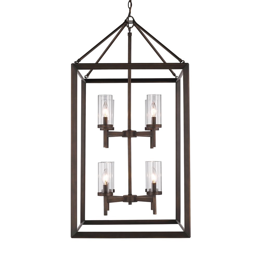 Golden Lighting - Smyth 8-Light Pendant in Gunmetal Bronze (2073-8P GMT-CLR) - Modern Ceiling Light Fixture for Dining Room, Kitchen Island & Living Room Lighting