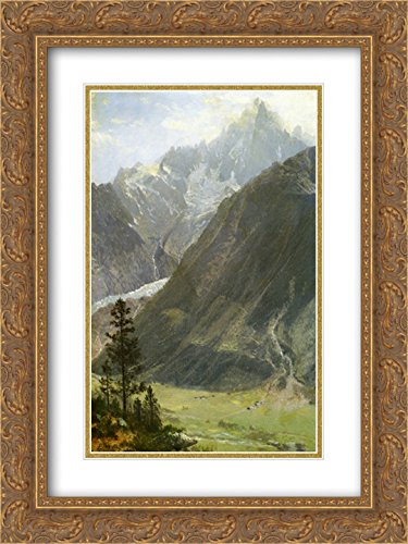 Albert Bierstadt Mountain Landscape Art Print - 18x24 Inch Gold Ornate Framed Wall Decor with Double Matting | Perfect for Living Room, Office & Gallery Display