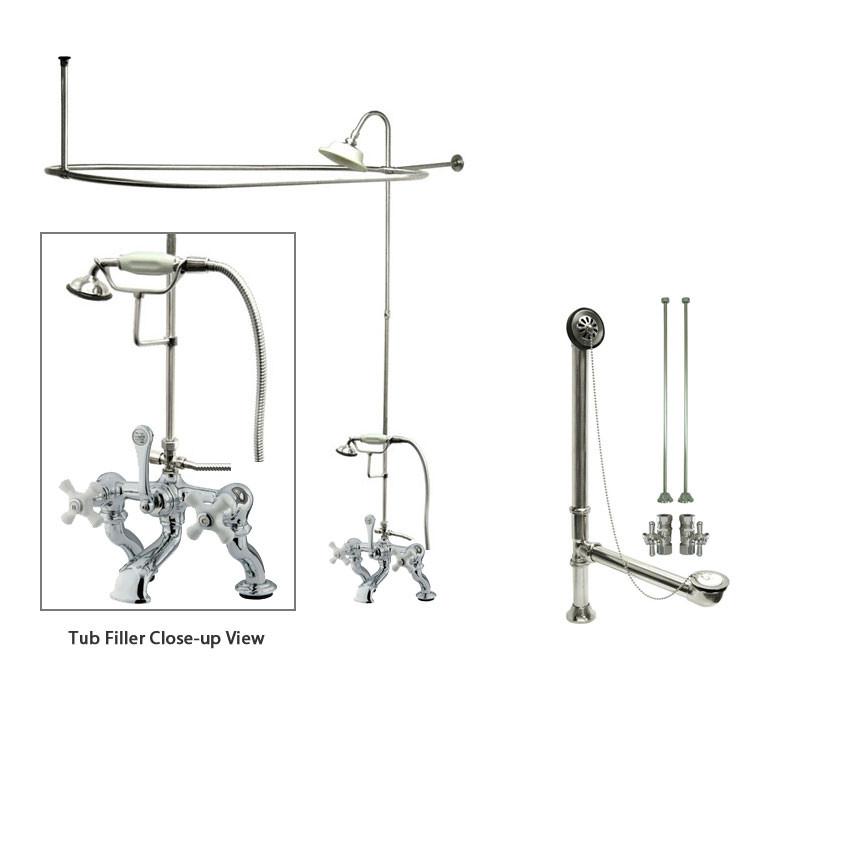 Vintage Chrome Clawfoot Bathtub Faucet with Shower Kit & Enclosure Curtain Rod - 418T1CTS - Perfect for Classic Bathroom Renovations and Freestanding Tub Installations