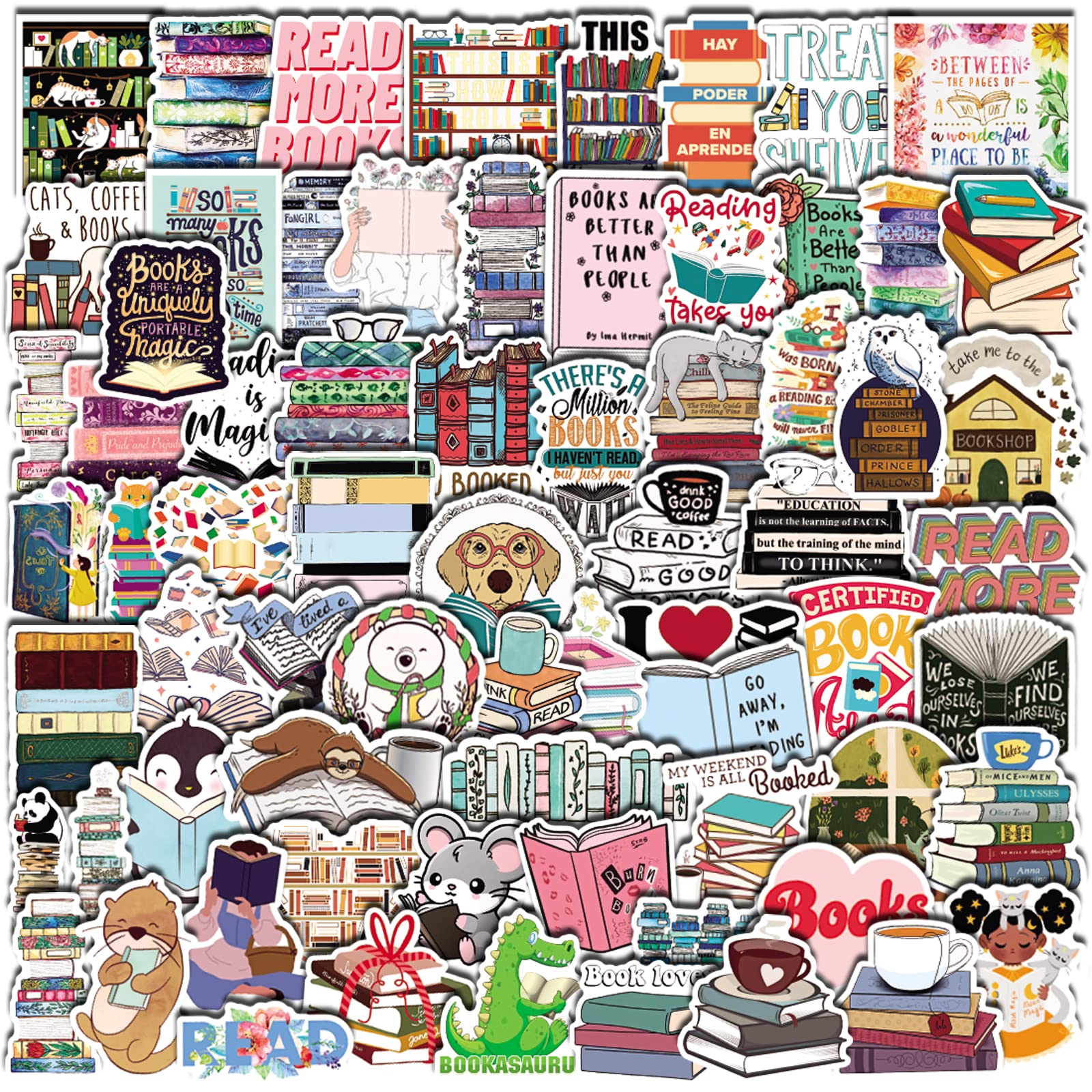 100Pcs Reading Book Stickers - Waterproof Vinyl Decals for Hydro Flask, Laptop, Phone Case - Perfect for Book Lovers, Students & Office Use