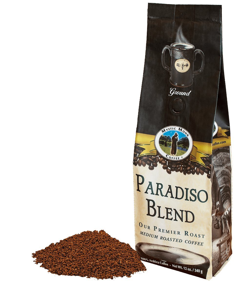Mystic Monk Coffee: Paradiso Blend Ground Coffee - Medium Roast 100% Arabica (12oz) | Perfect for Morning Brew, Office Break & Gift Giving