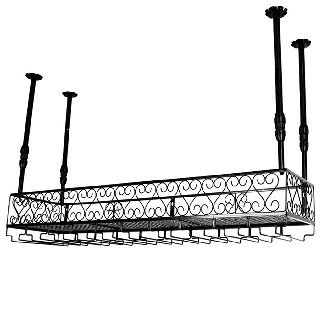 Wall Mounted Iron Wine Rack - Adjustable Double Layer Storage Shelf for Wine Bottles & Upside Down Glasses (30x25cm, Black) - Perfect for Home Bars, Kitchens & Restaurants