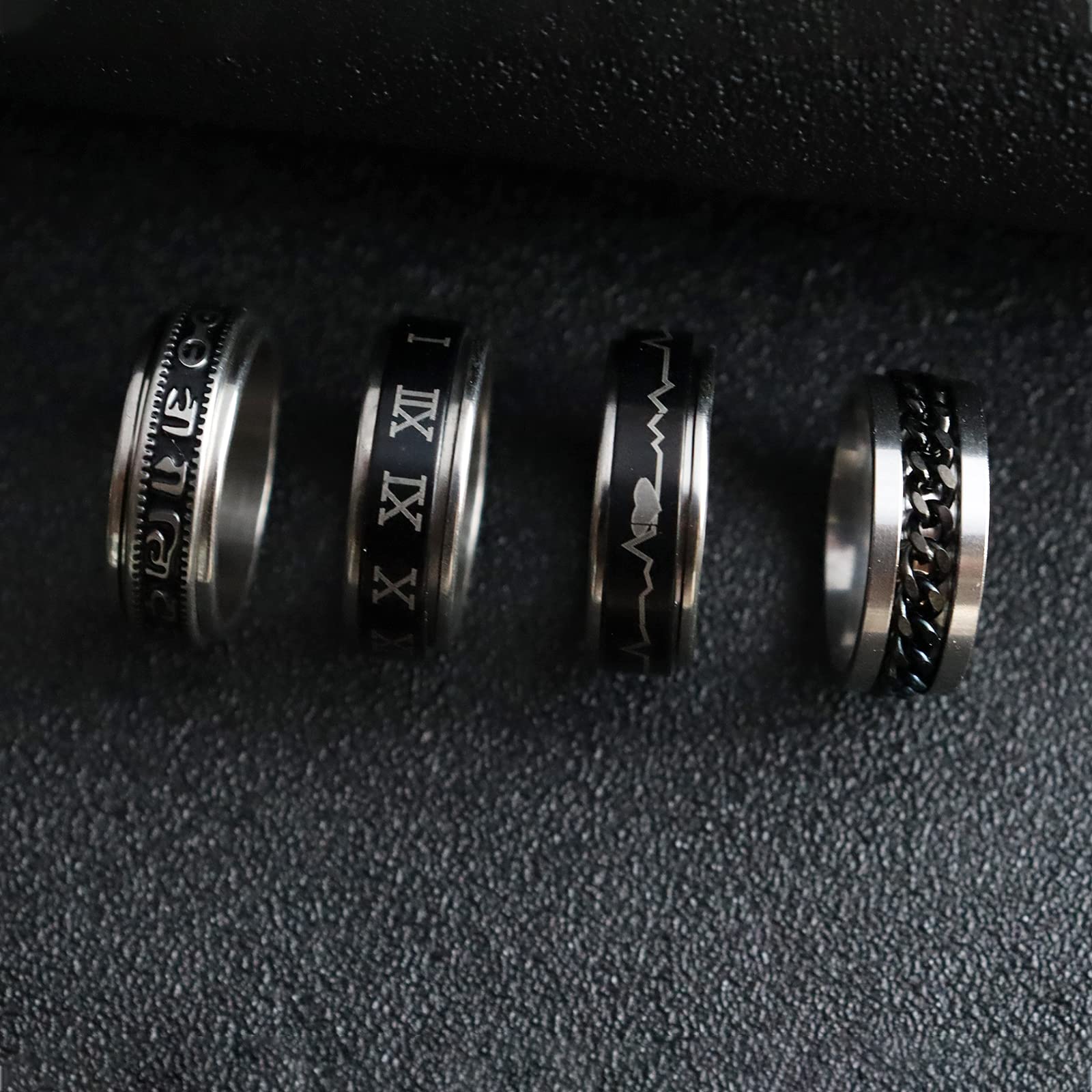 HUASAI Anxiety Relief Rings for Women & Men - Stainless Steel Spinner Rings with Moon & Star Design, Triple Interlocked Rolling Flower Stress Relieving Rings Set - Perfect Birthday Gifts for ADHD, Anxiety & Focus - Great for Office, School & Travel Stress Relief