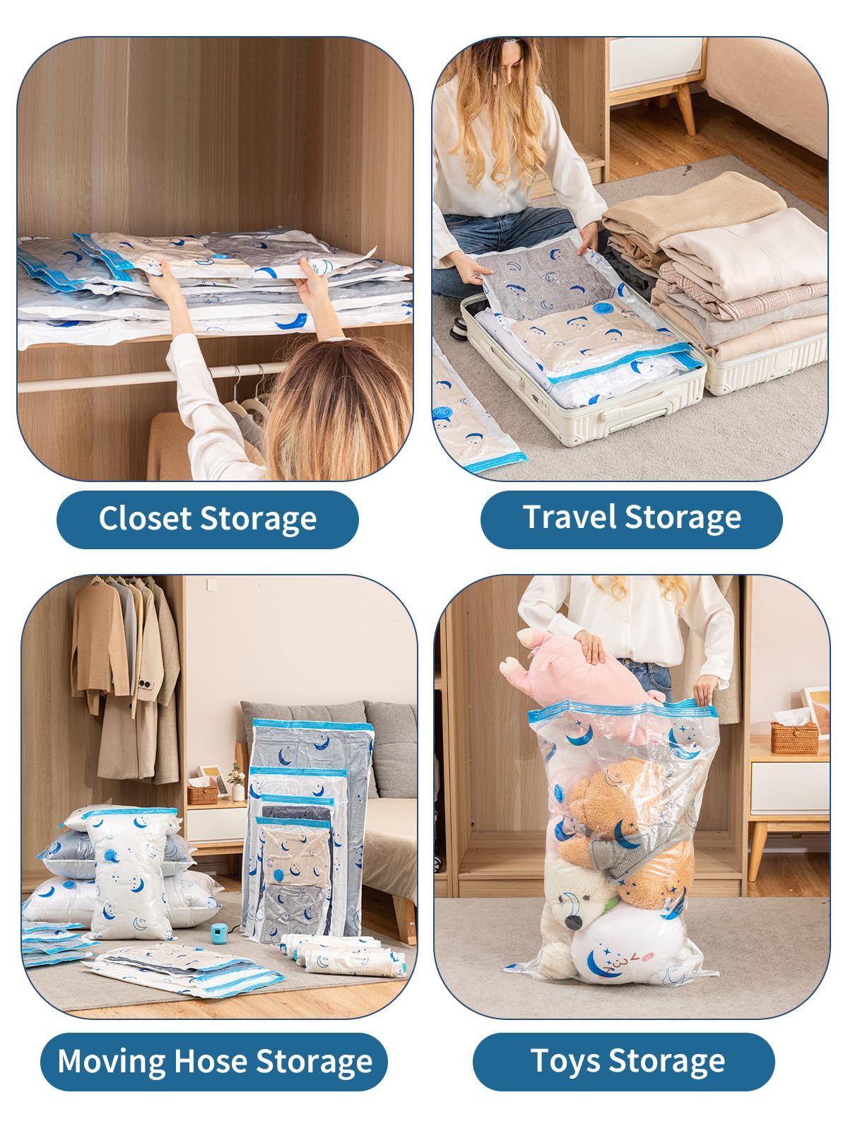 Vacuum Storage Bags with Electric Air Pump - 20 Pack (4 Jumbo, 4 Large, 4 Medium, 4 Small, 4 Roll Up Bags) | Space Saving Storage Solution for Clothes, Bedding, Travel | Perfect for Seasonal Storage, Moving & Home Organization
