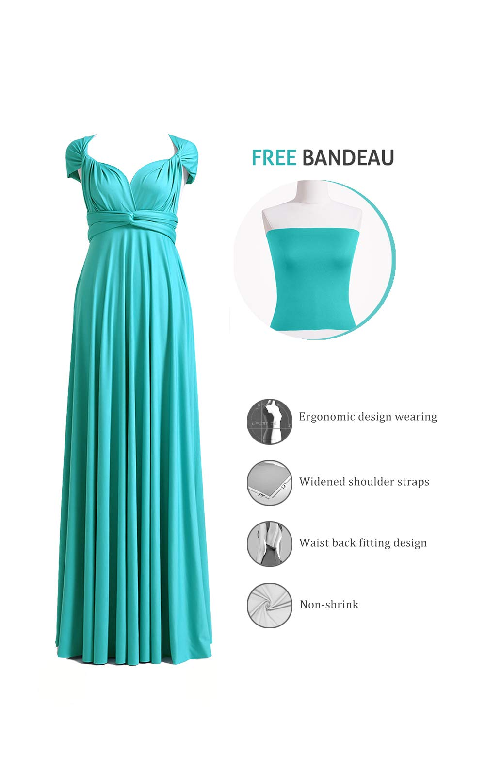 72 Styles Convertible Infinity Dress with Bandeau - Multi-Way Bridesmaid Dress for Weddings & Special Occasions - Plus Size Long Twist Wrap Dress for Women - Perfect for Parties, Prom & Formal Events