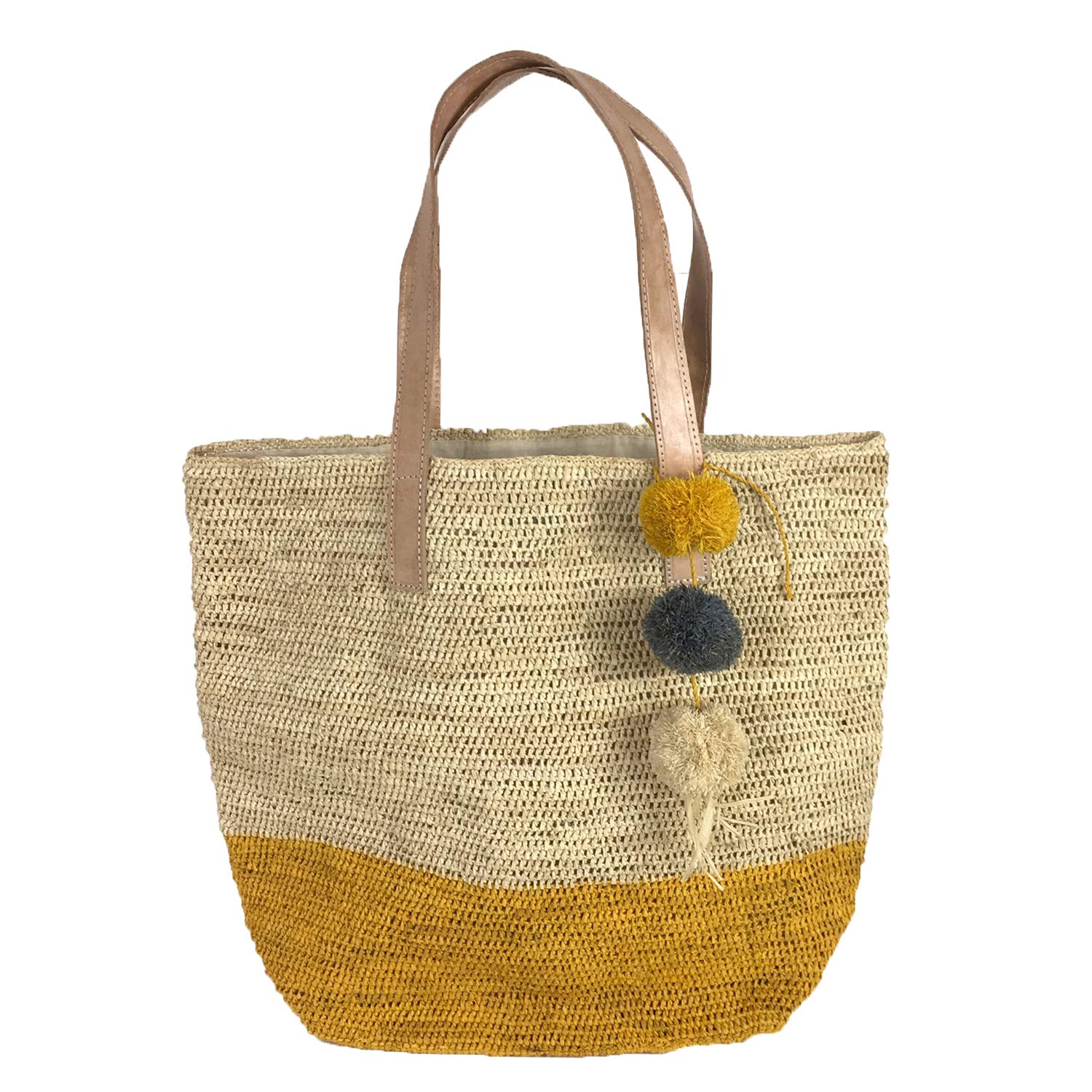 MAR Y SOL Montauk Crocheted Raffia Colorblock Tote Bag - Stylish Beach Bag for Women, Summer Vacation, Poolside & Boho Fashion Accessory