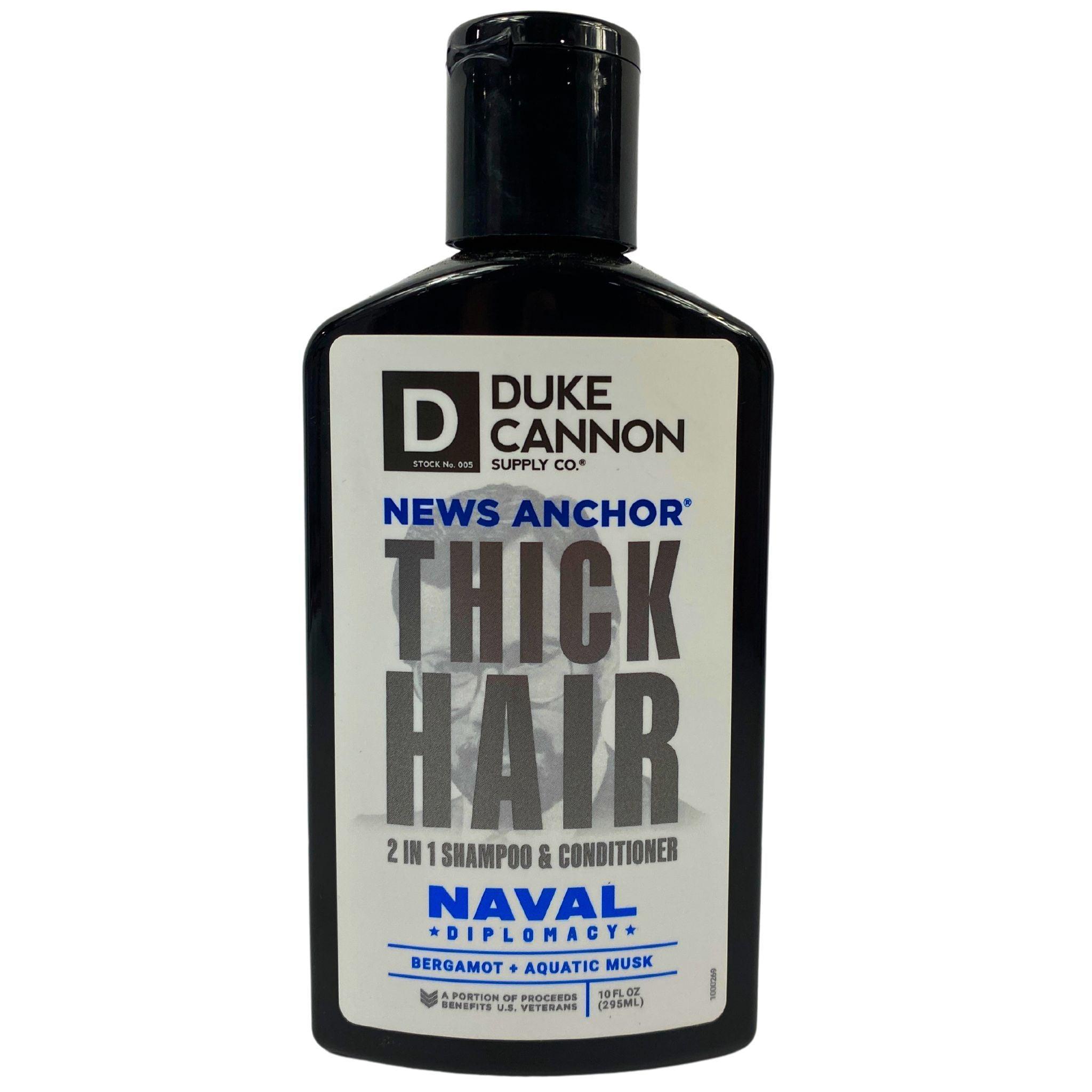 Duke Cannon News Anchor Thick Hair 2-in-1 Shampoo & Conditioner - 10oz (54-Pack) for Men - Volumizing & Strengthening Hair Care - Perfect for Daily Use & Travel