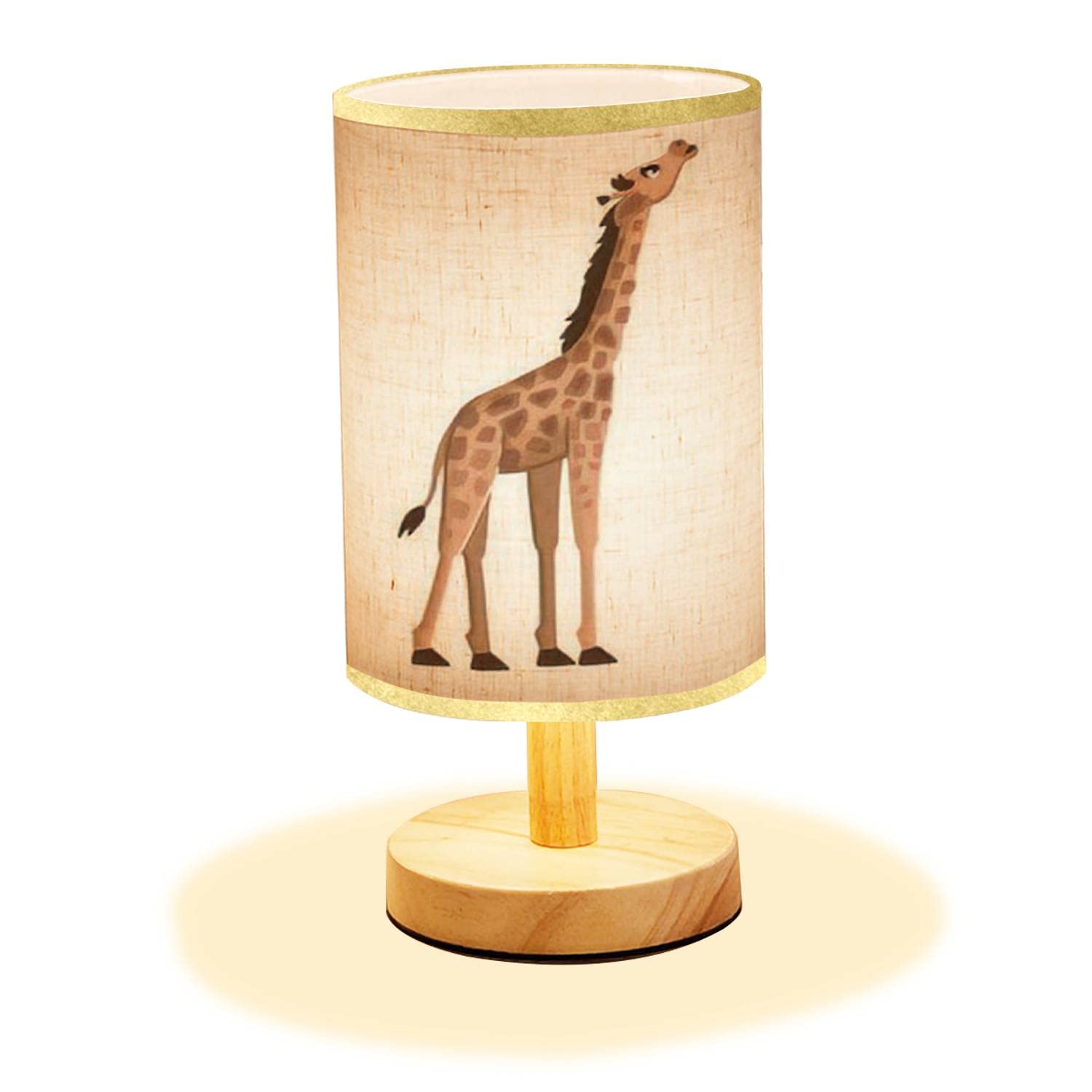 Minimalist Wooden Giraffe Nightstand Lamp with Flaxen Fabric Shade - Cute Cartoon Animal Table Lamp for Bedroom, Living Room & Nursery - Perfect for Reading, Decor and Creating Cozy Ambience