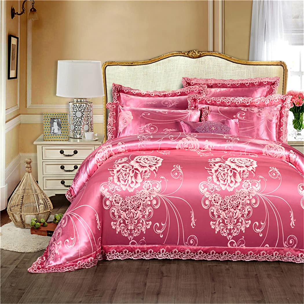Luxury Jacquard Cotton King Queen Size Duvet Cover Set - White & Red Wedding Bedding Collection | Perfect for Master Bedroom, Bridal Suite, and Anniversary Gifts