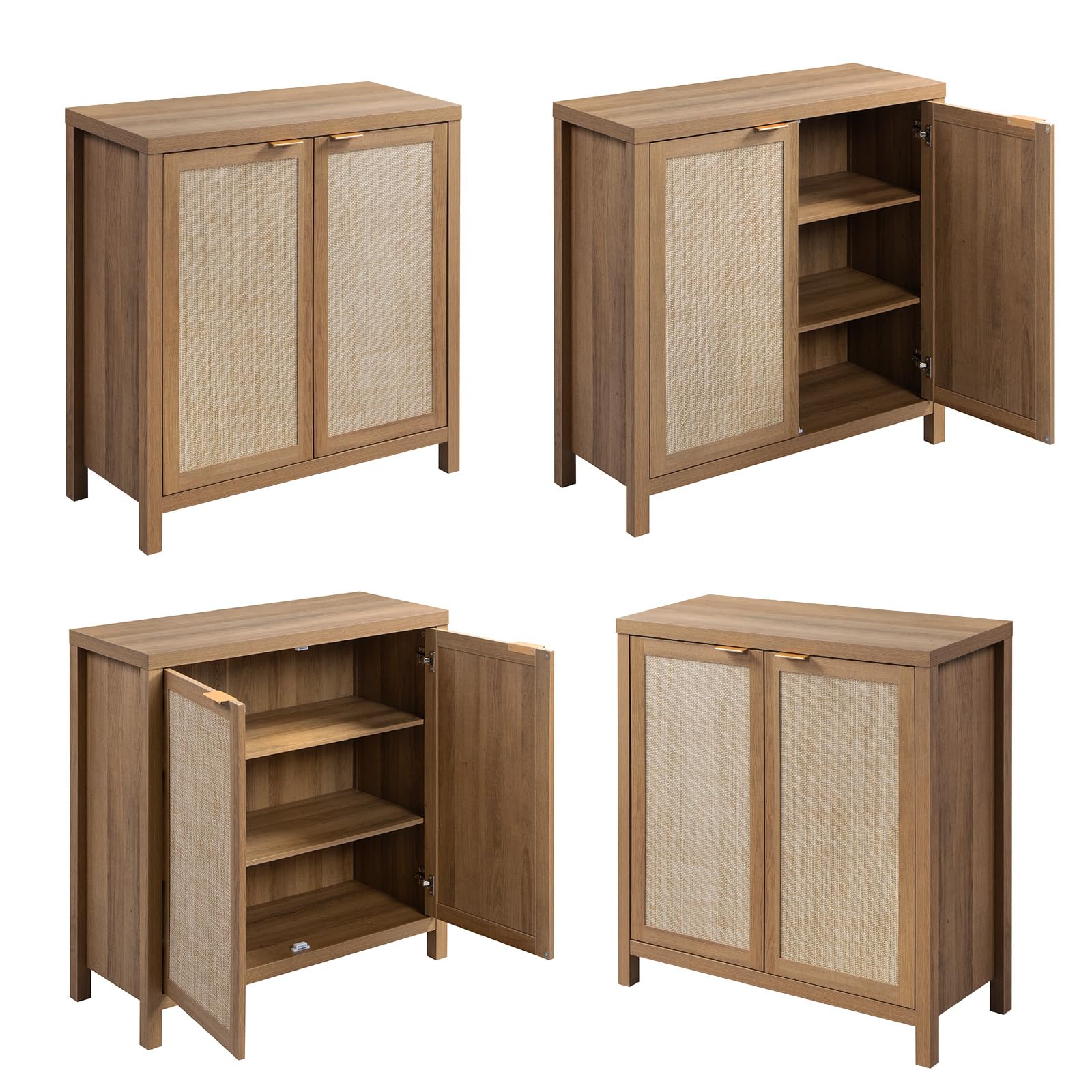 SICOTAS 2-Piece Rattan Sideboard Buffet Cabinet - Farmhouse Kitchen Storage, Coffee Bar Console Table - Boho Accent Furniture for Entryway, Living Room - Oak Wood Finish | Perfect for Home Decor, Dining Room Storage & Entertainment Areas