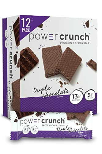 Power Crunch Protein Wafer Bars - 12 Pack of 1.4oz High Protein Snacks | Triple Chocolate Flavor | Low Carb Keto Friendly Energy Bars for Gym, Hiking & Post-Workout Recovery